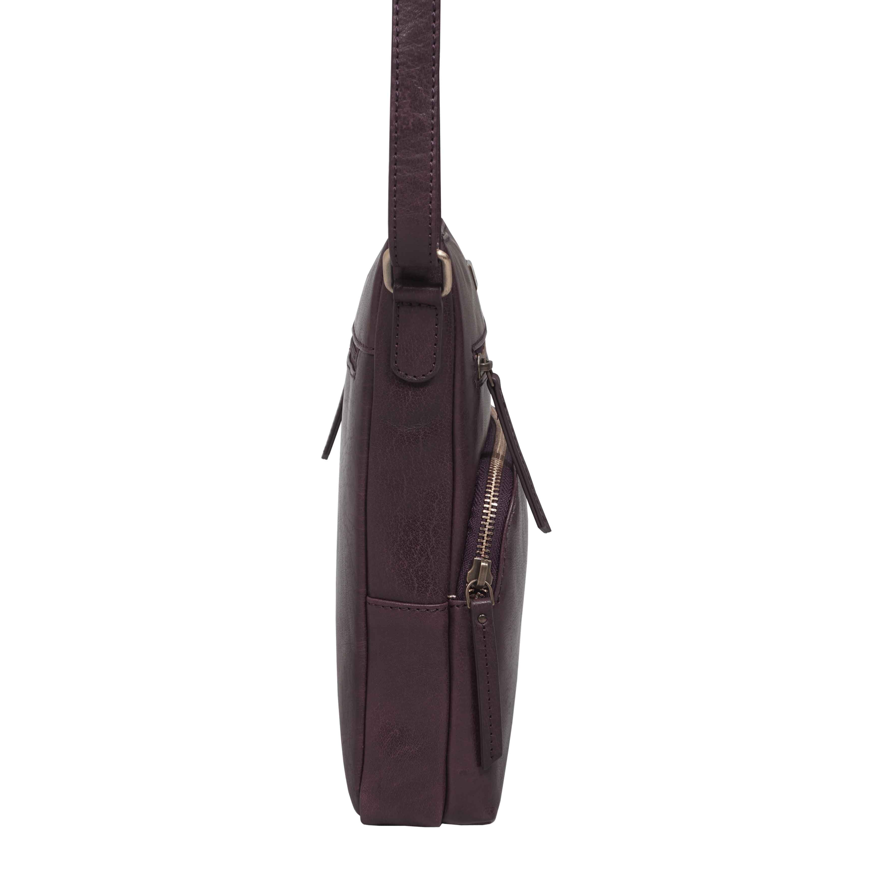 'AGATHA' Plum Vintage Polished VT Real Leather Crossbody Bag