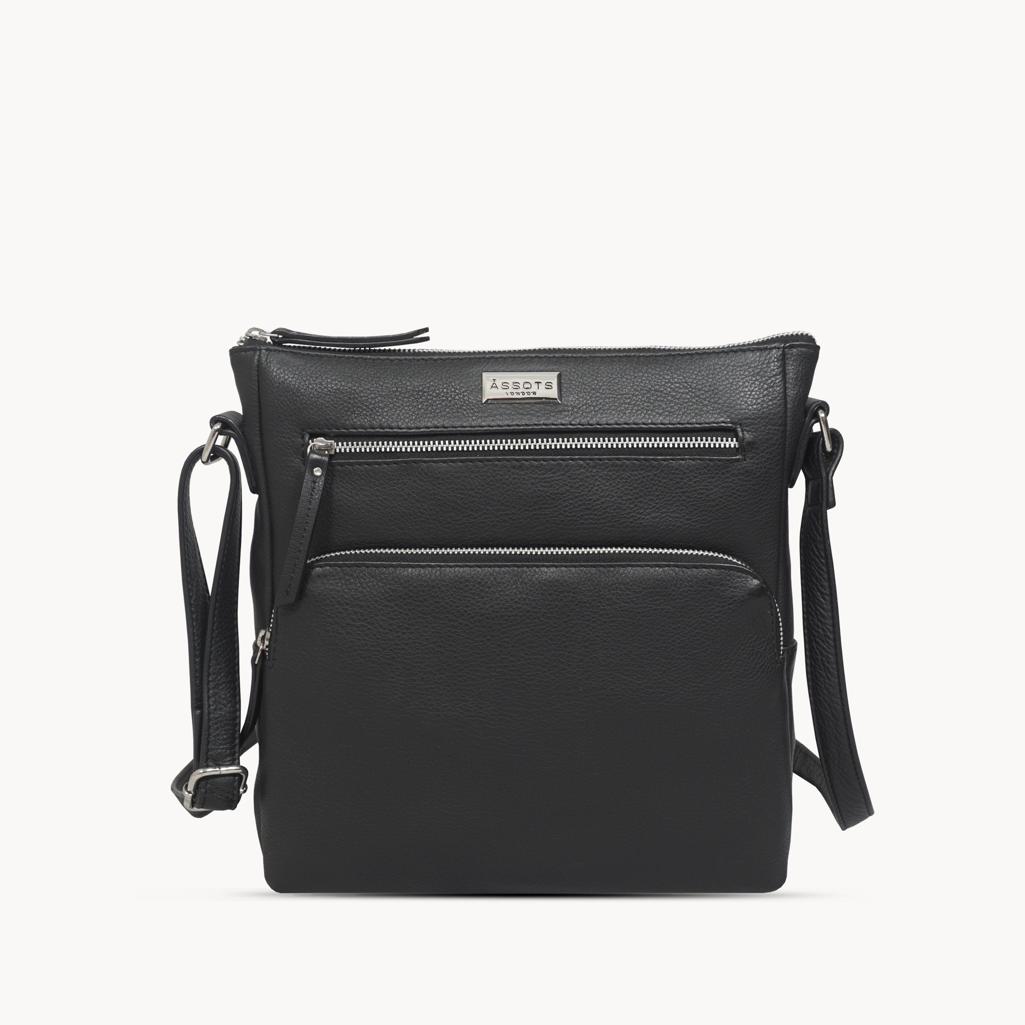 'AGATHA' Black Real Soft Pebble Grain Leather Crossbody Bag
