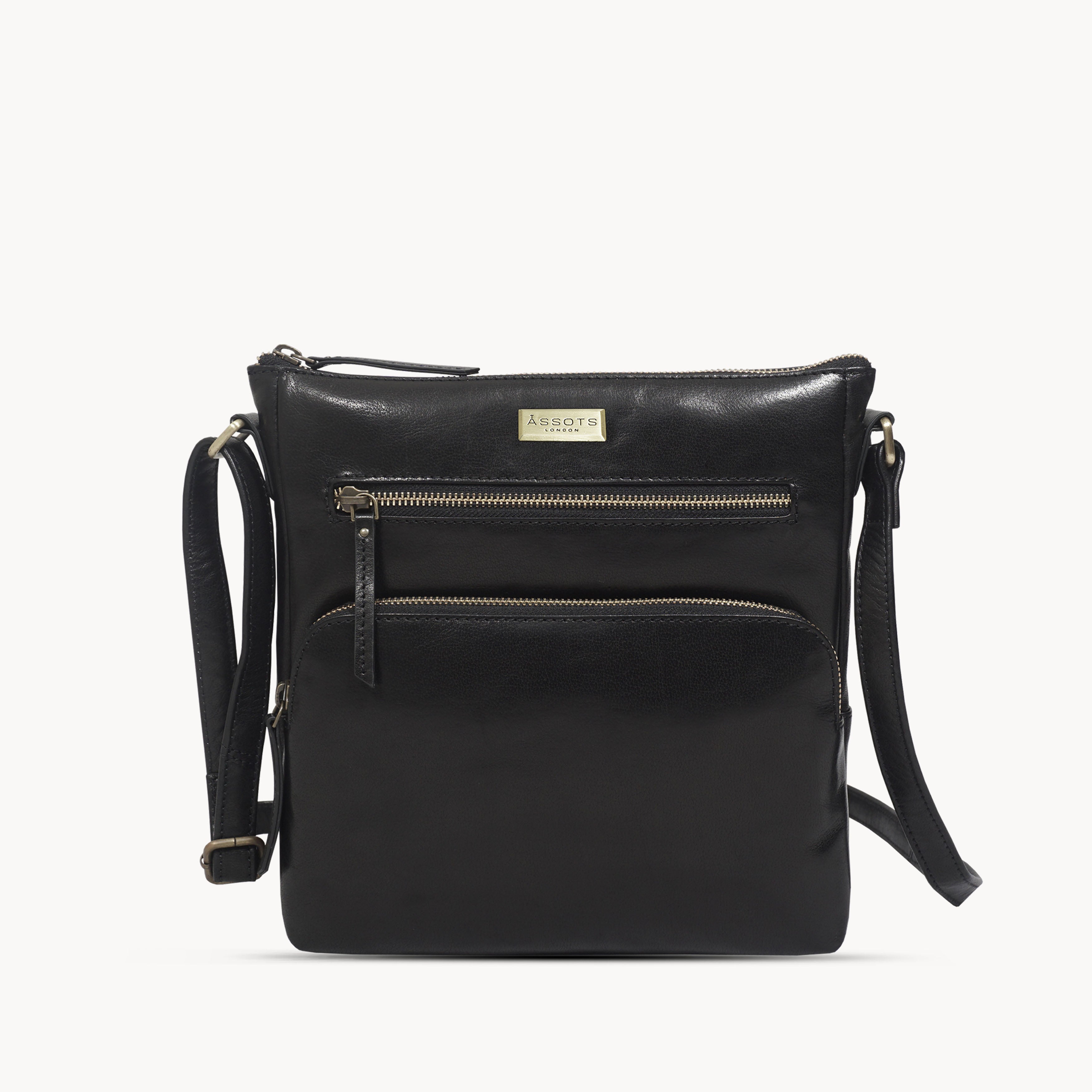 'AGATHA' Black Vintage Polished VT Real Leather Crossbody Bag