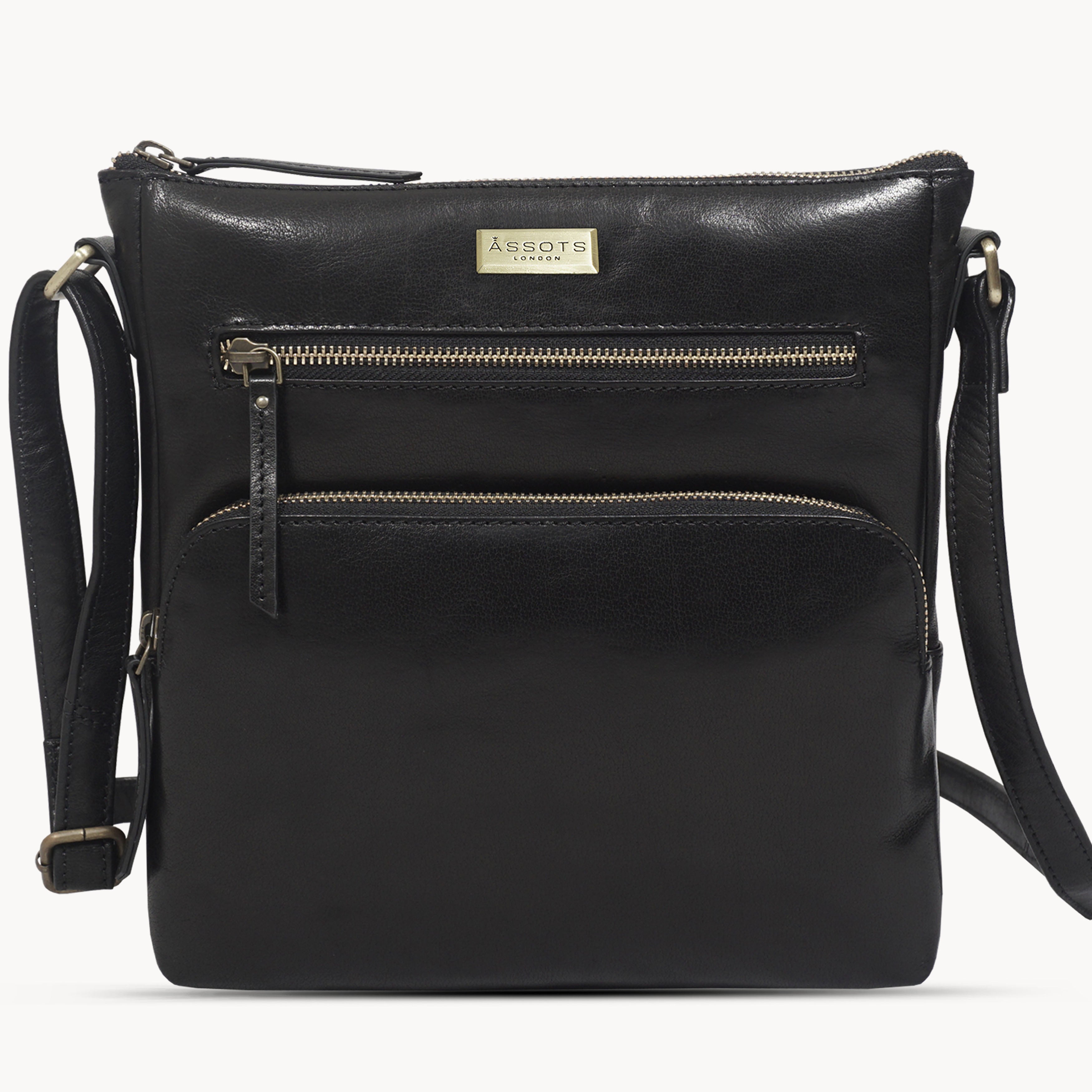 'AGATHA' Black Vintage Polished VT Real Leather Crossbody Bag