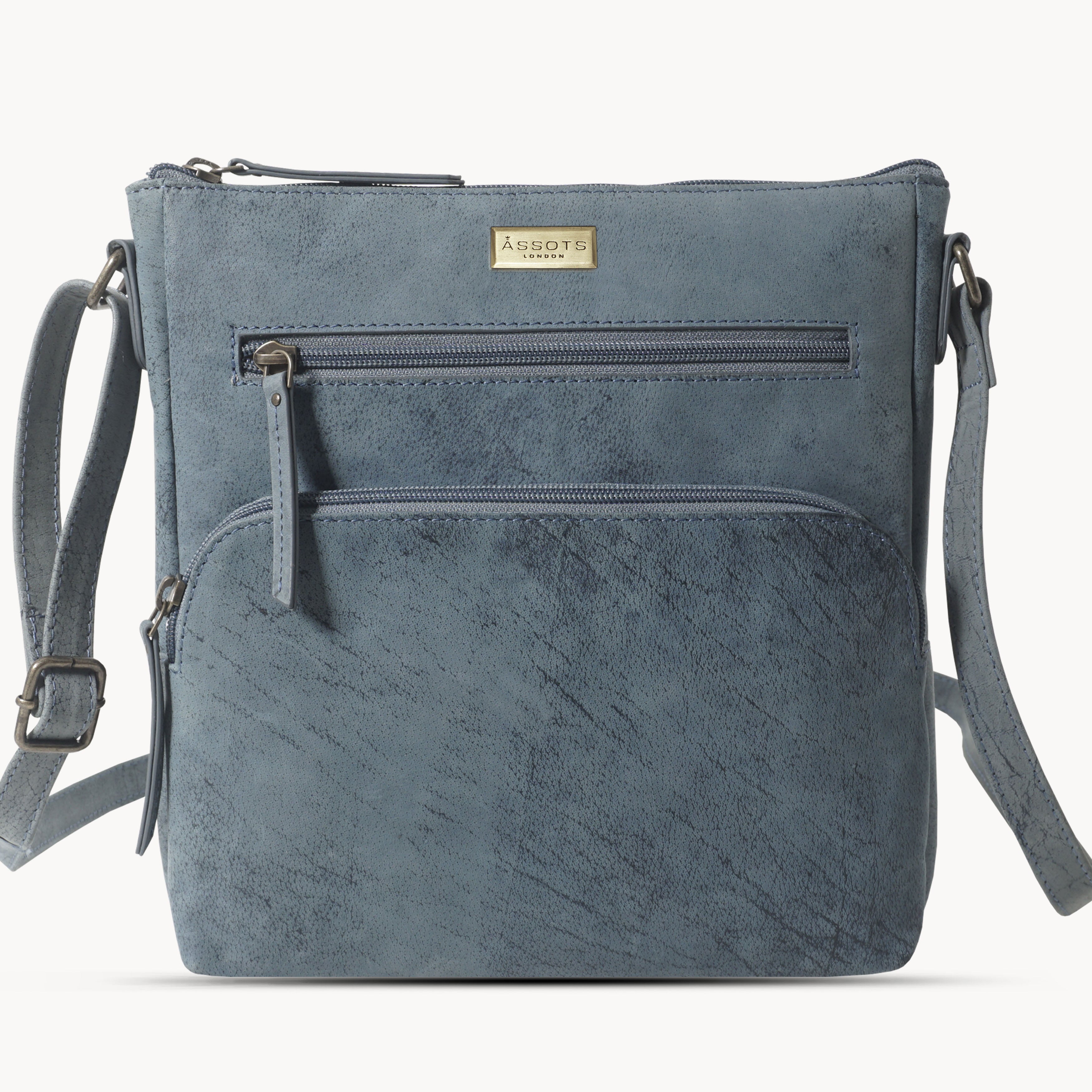 'AGATHA' Distressed Denim Vintage VT Real Leather Crossbody Bag
