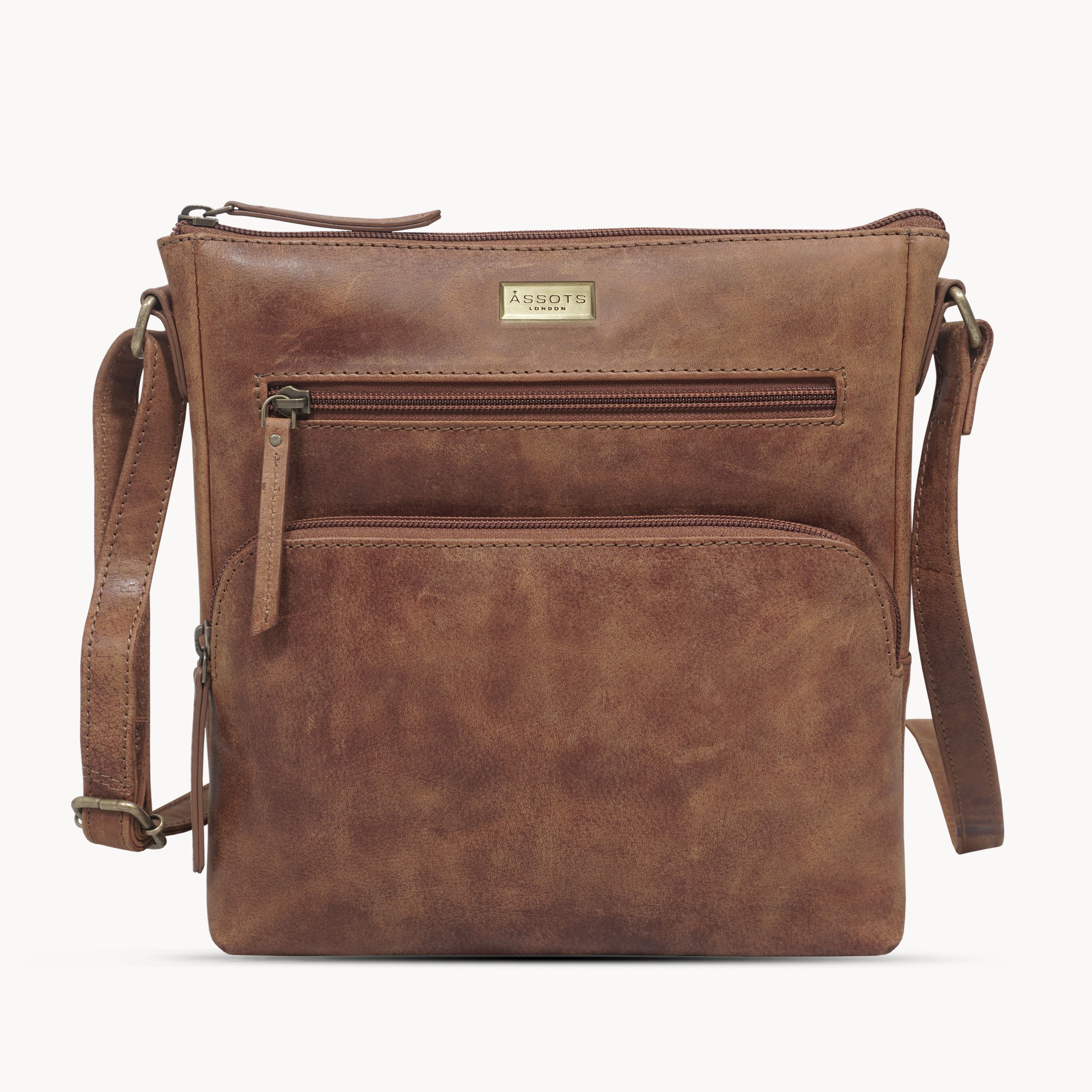 'AGATHA' Distressed Tan Vintage VT Real Leather Crossbody Bag