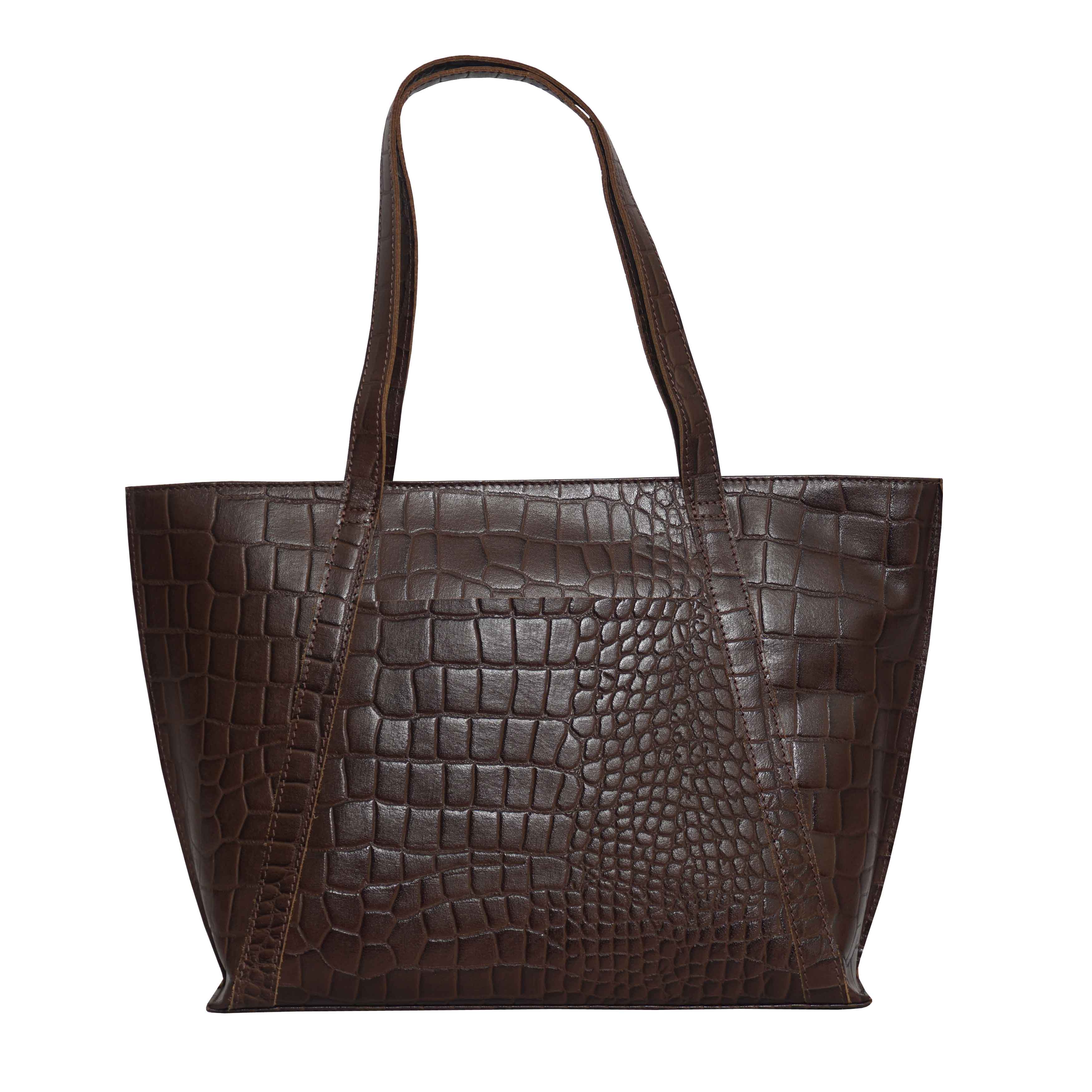 'AGNES' Brown Croc Real Leather Designer Tote Bag