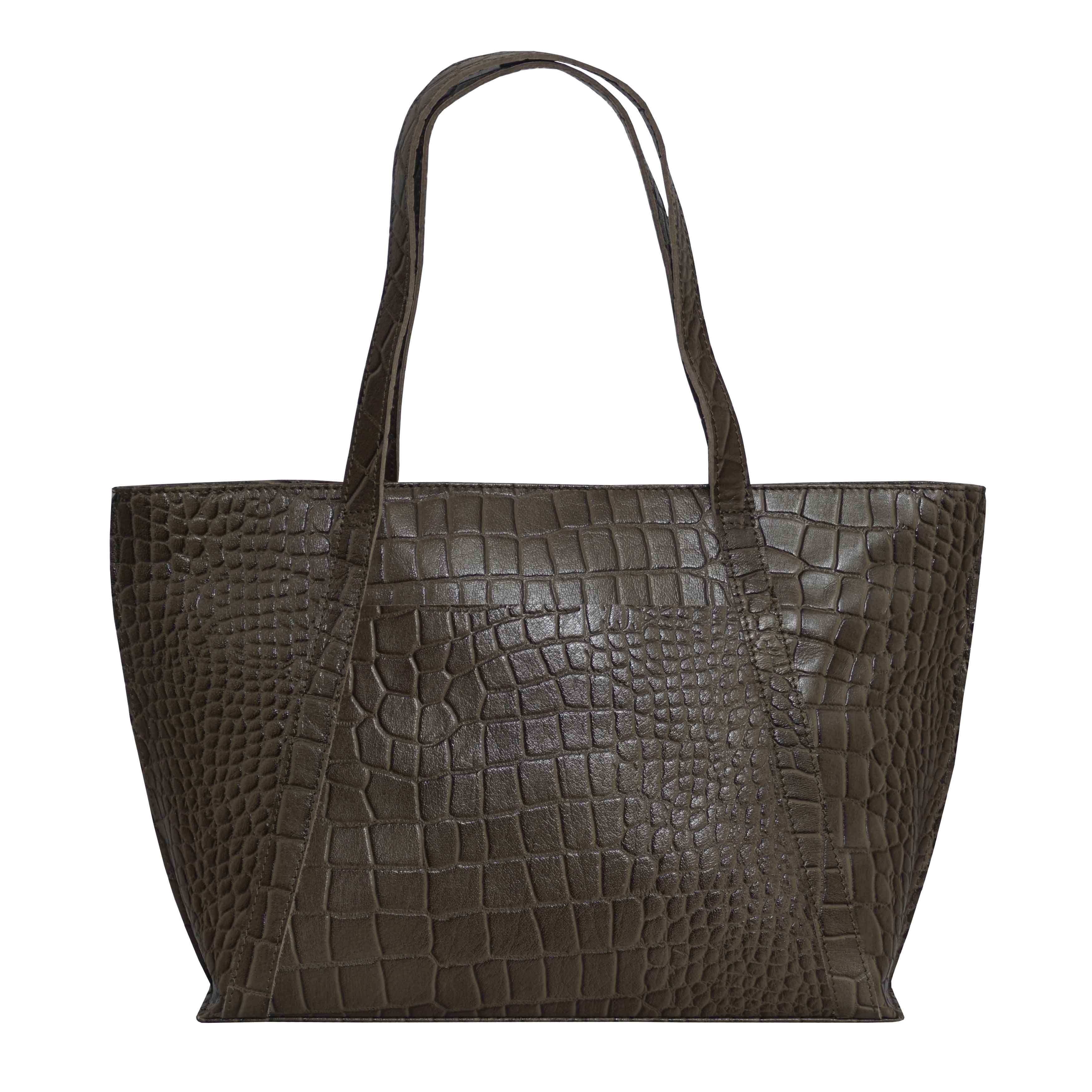 'AGNES' Olive Croc Real Leather Designer Tote Bag