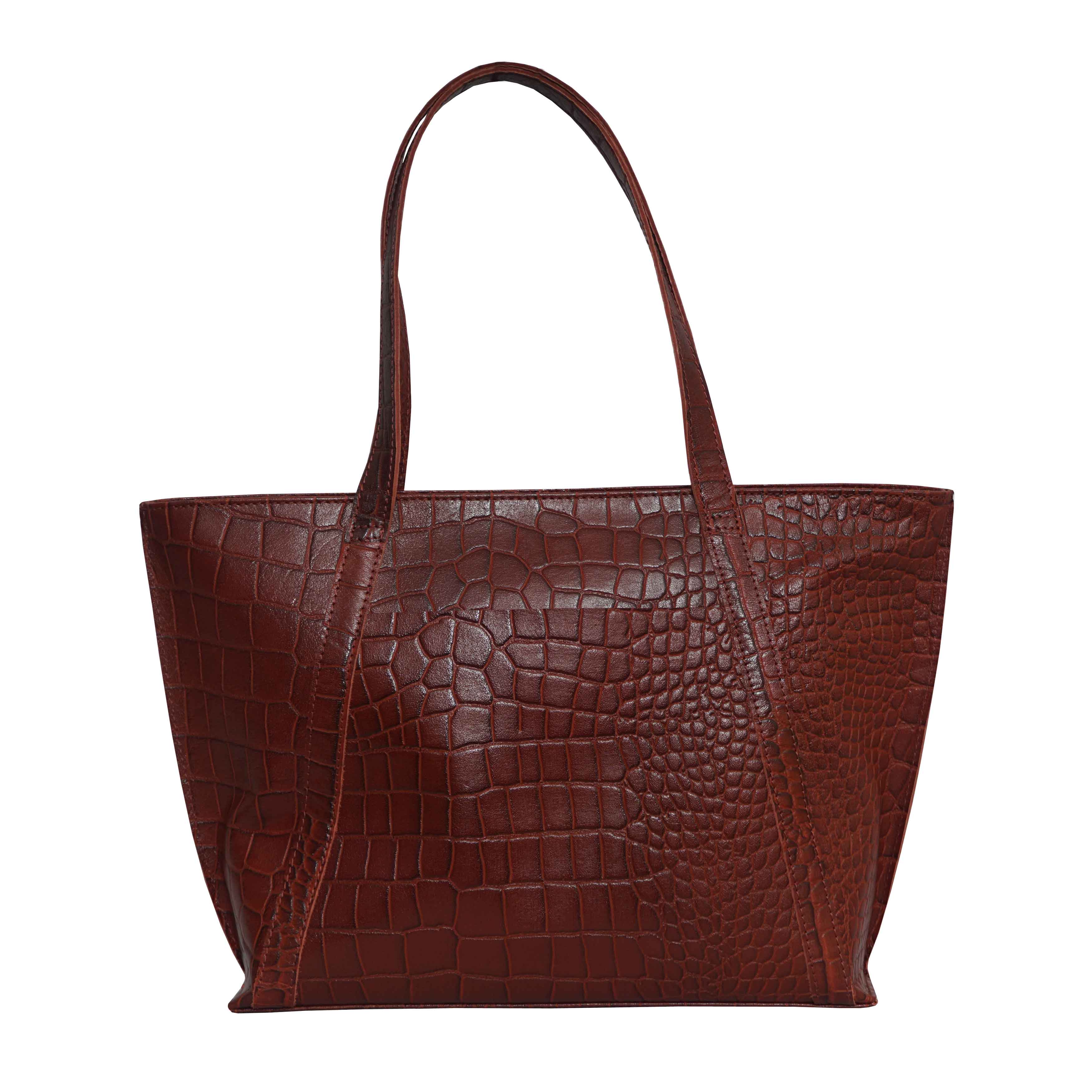 'AGNES' Red Croc Real Leather Designer Tote Bag
