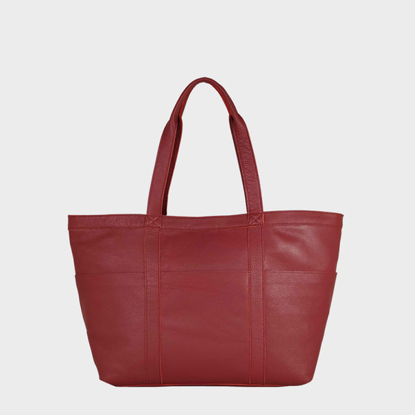 'ALICE' Paprika Red Semi Soft Full Grain Oversized Leather Shopper Bag