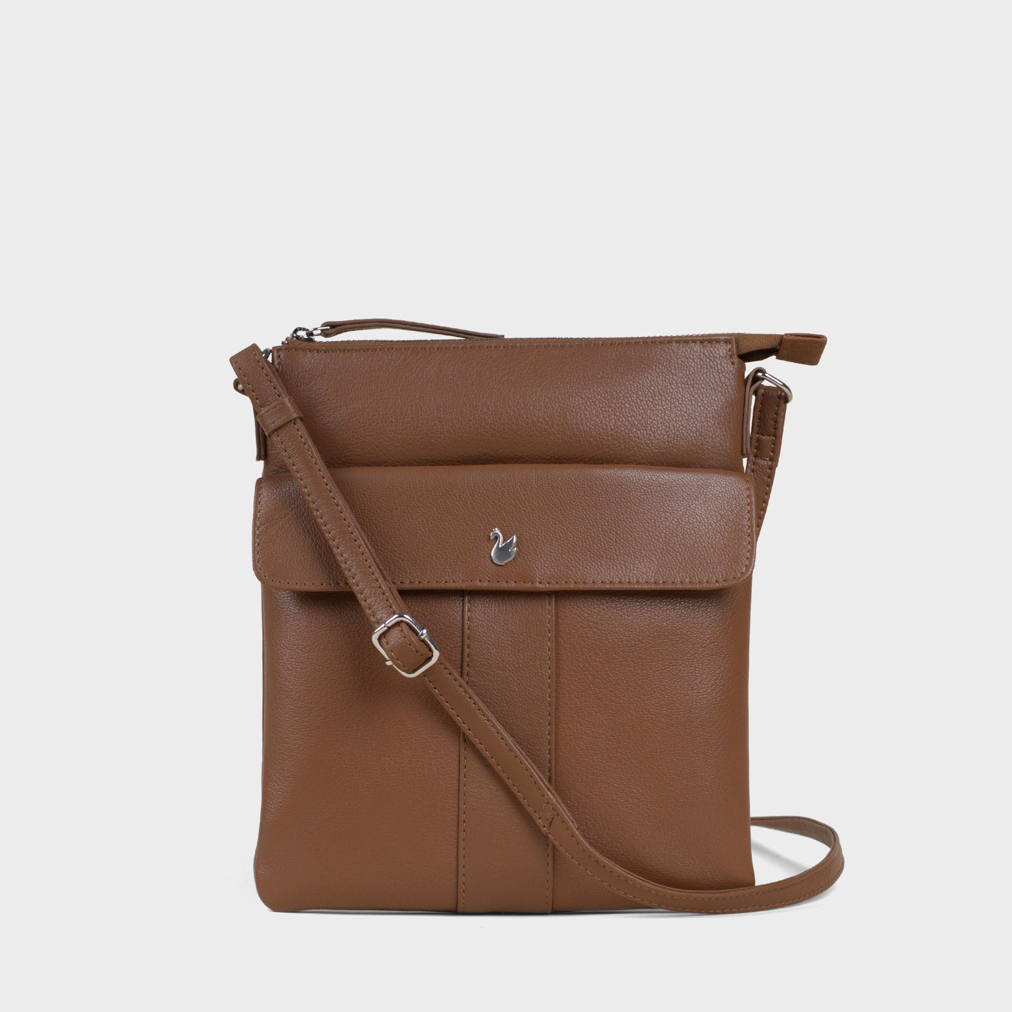 'AMBA' Tan Soft Nappa Full Grain Real Leather Crossbody Bag