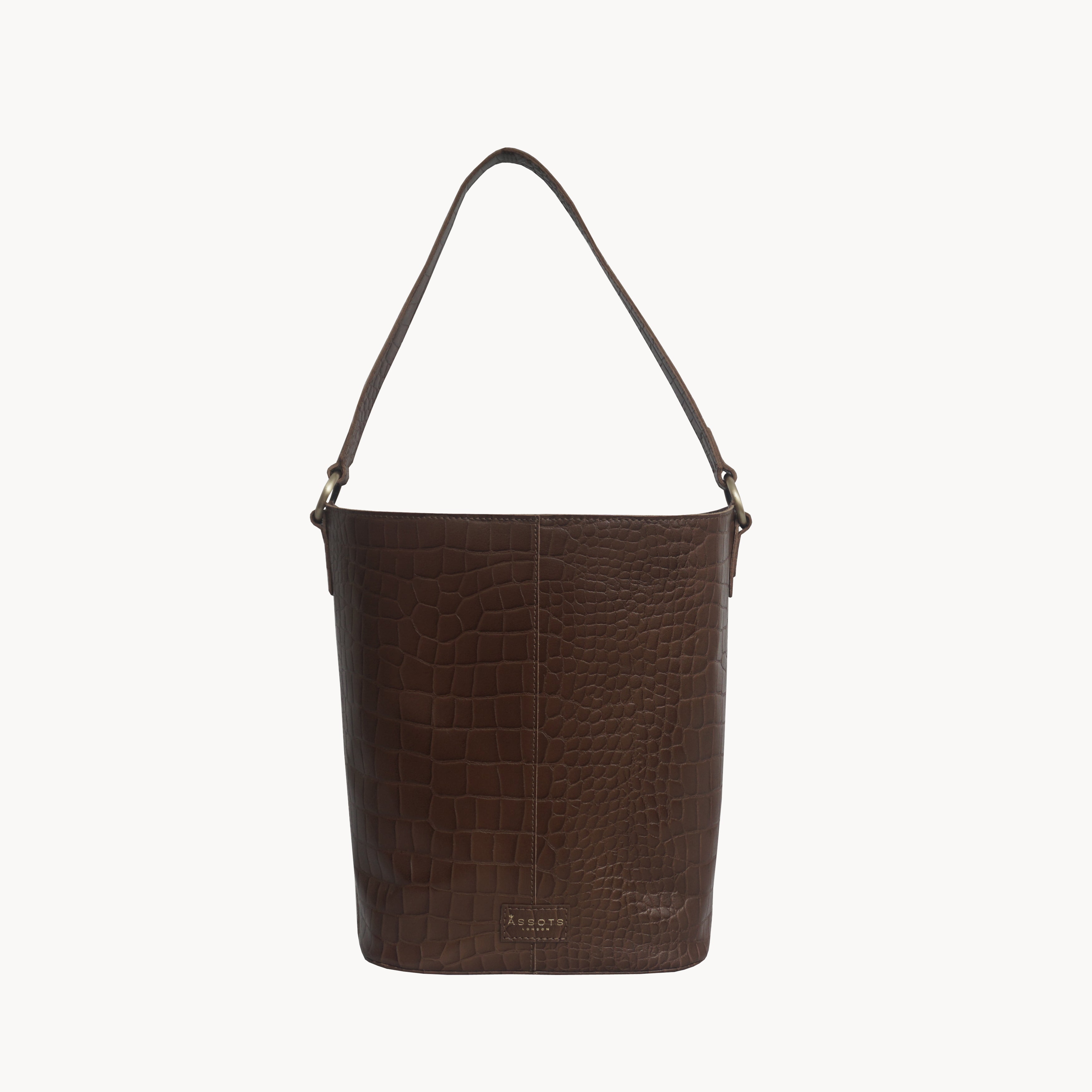 'AMELIA' Tan Real Croc Leather Large Capacity Bucket Bag