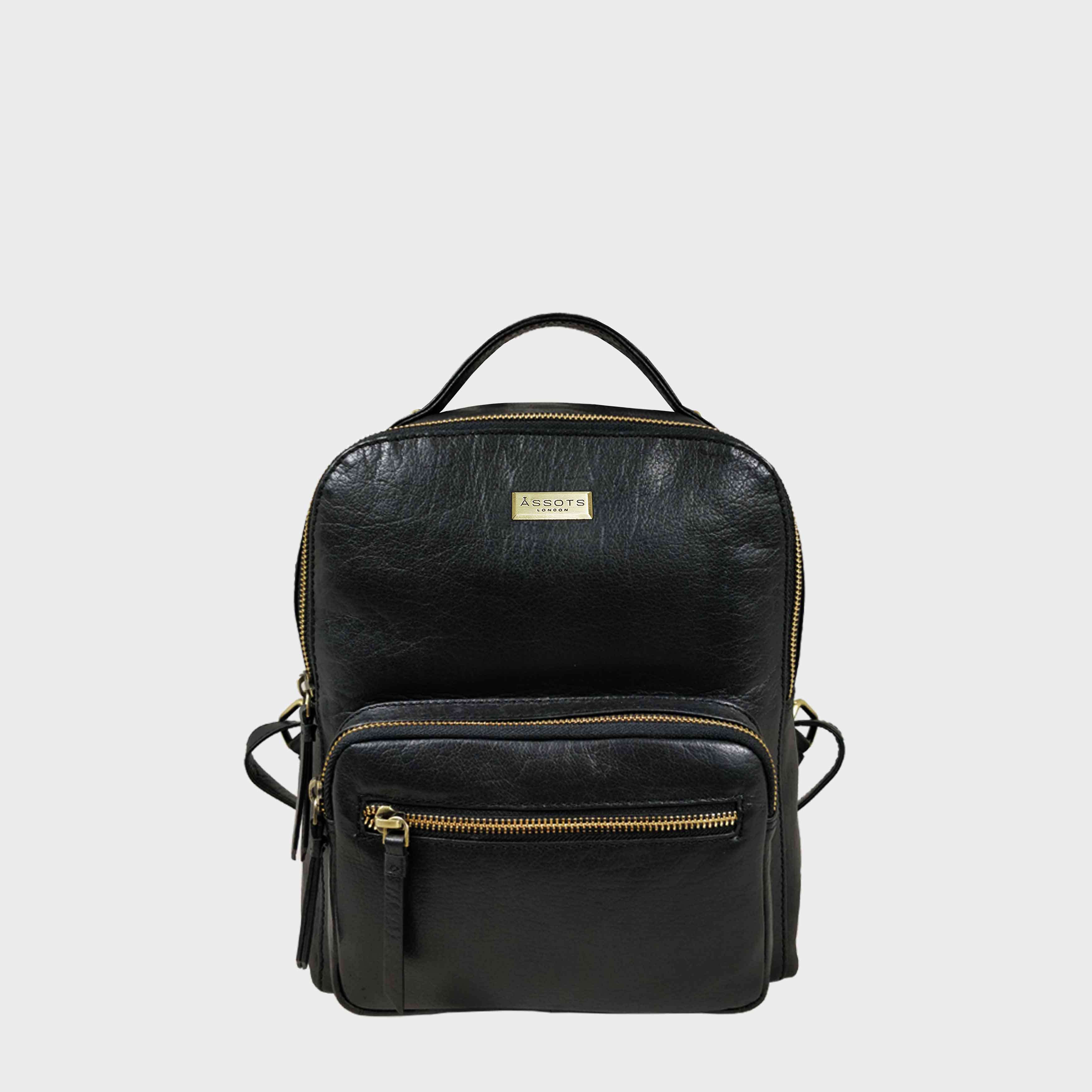 ANGEL Black Nappa Full Grain Leather Zip top Backpack