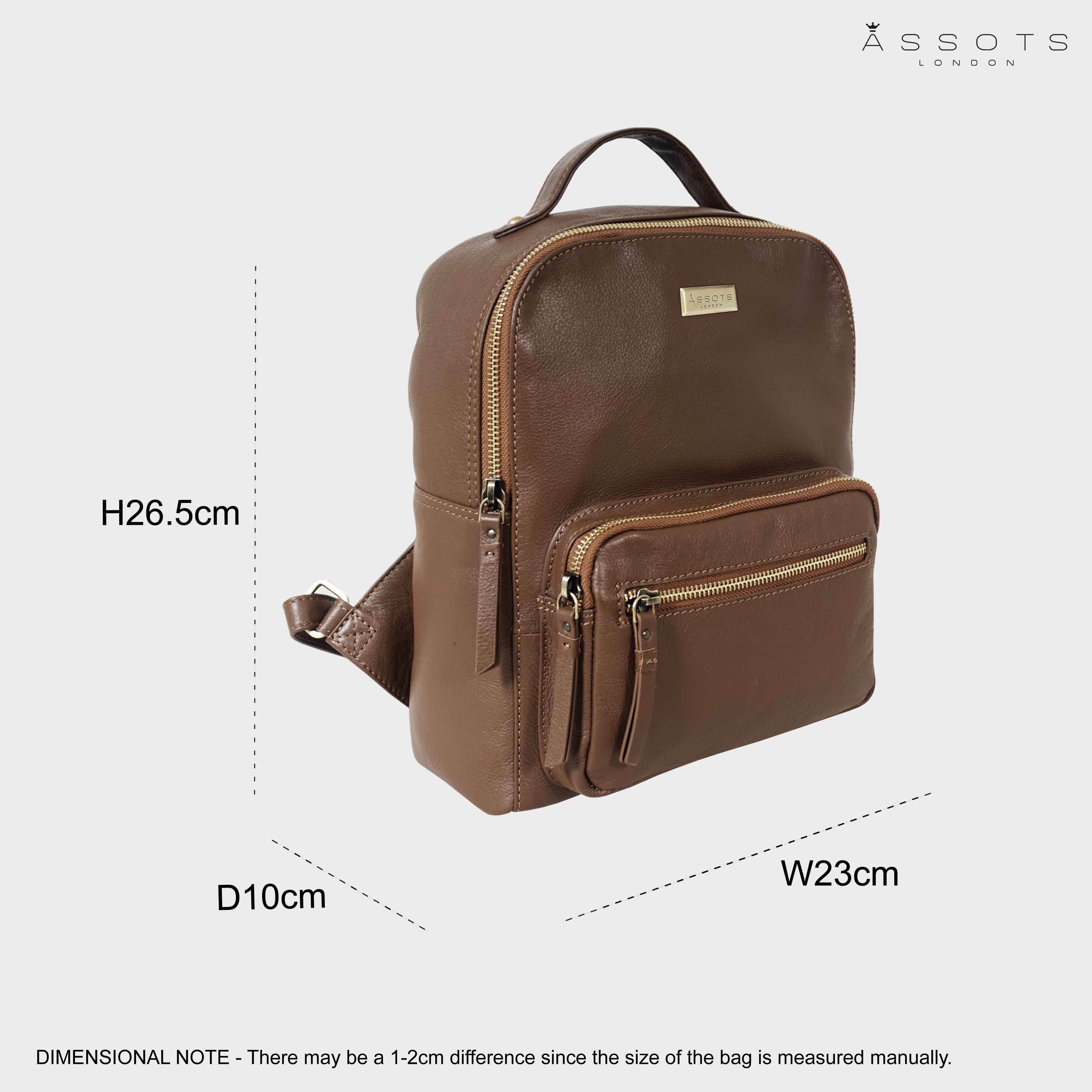 'ANGEL' Tan Pebble Grain Real Leather Zip-top Backpack