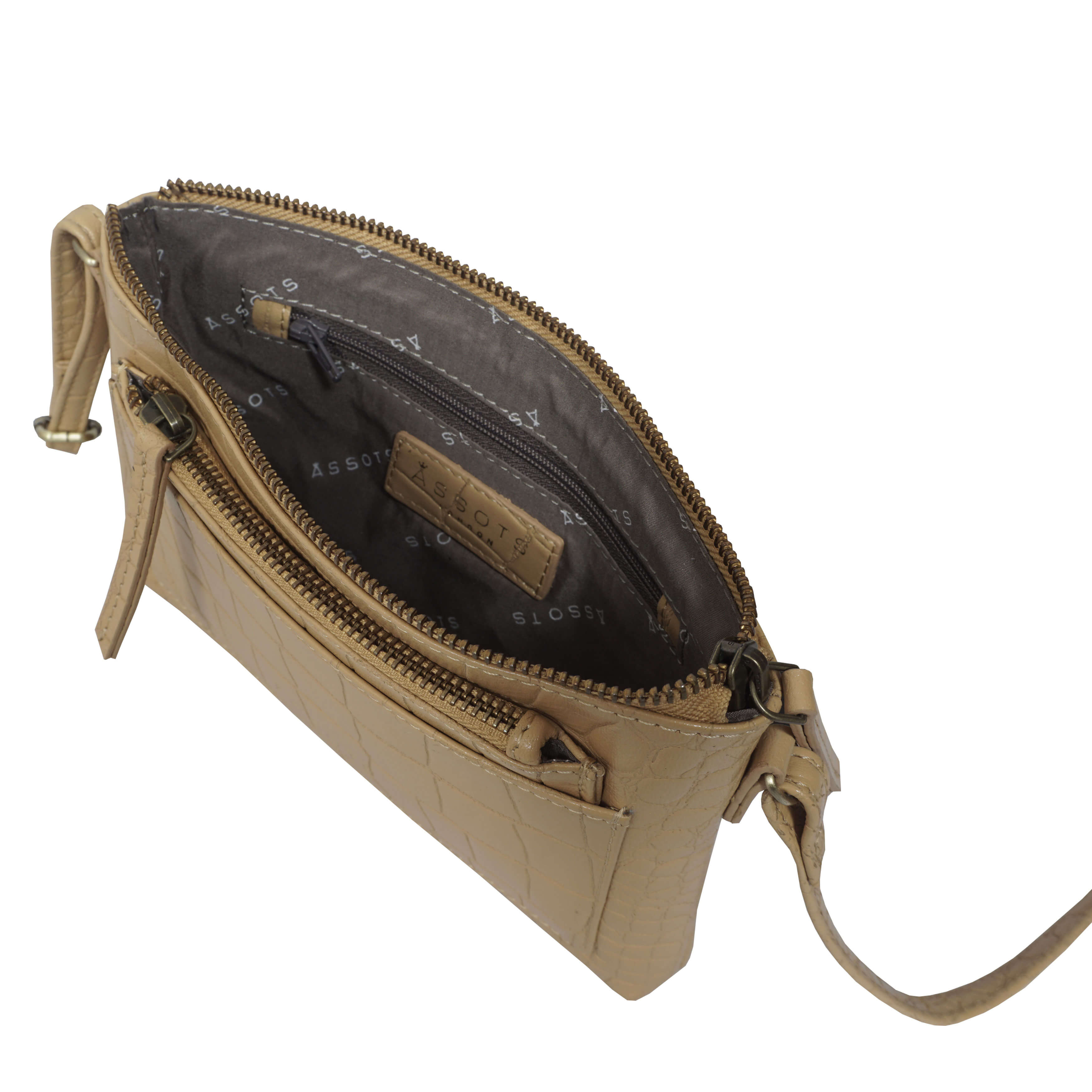 'ARIA' Camel Croc Real Leather Crossbody Bag & Purse Set