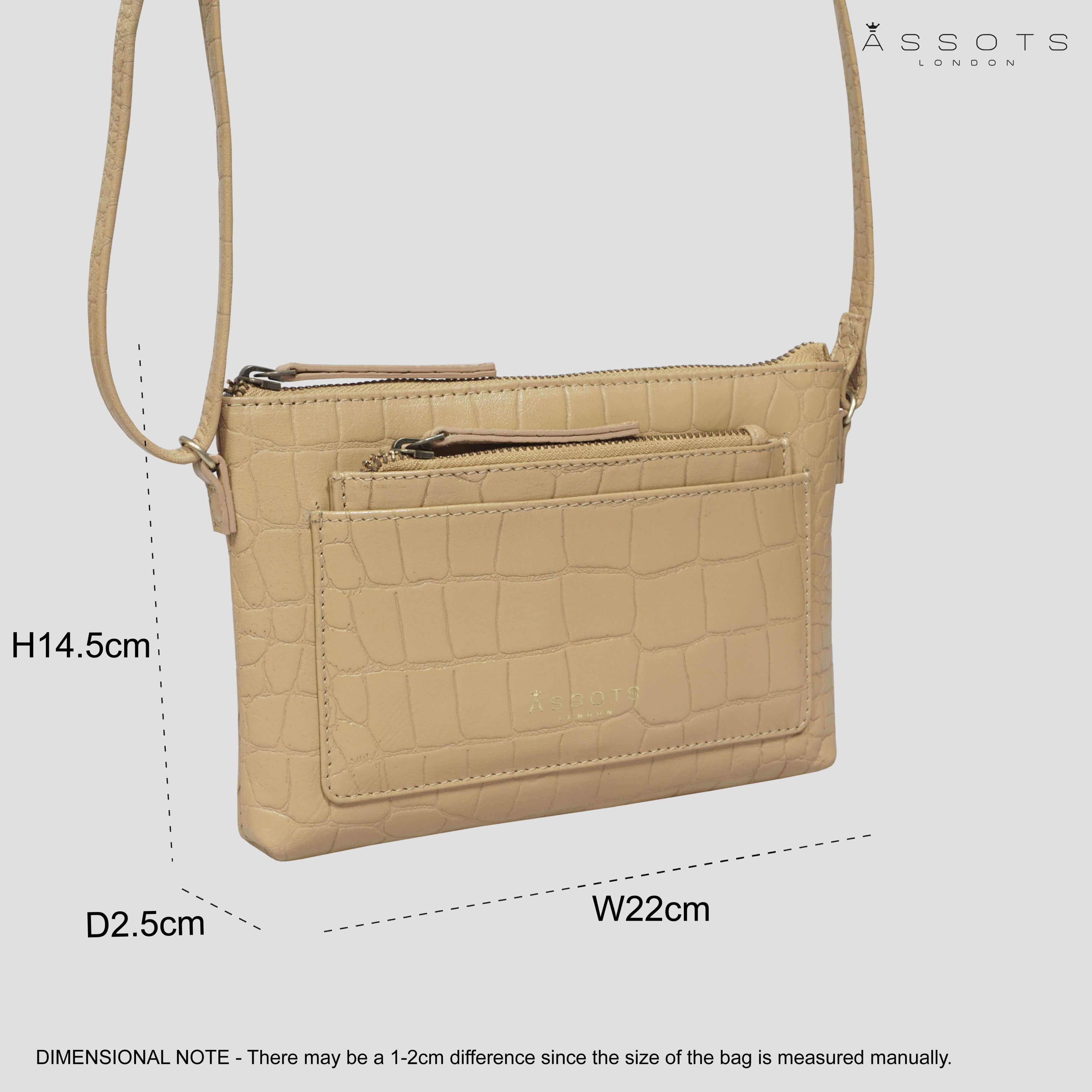 'ARIA' Camel Croc Real Leather Crossbody Bag & Purse Set