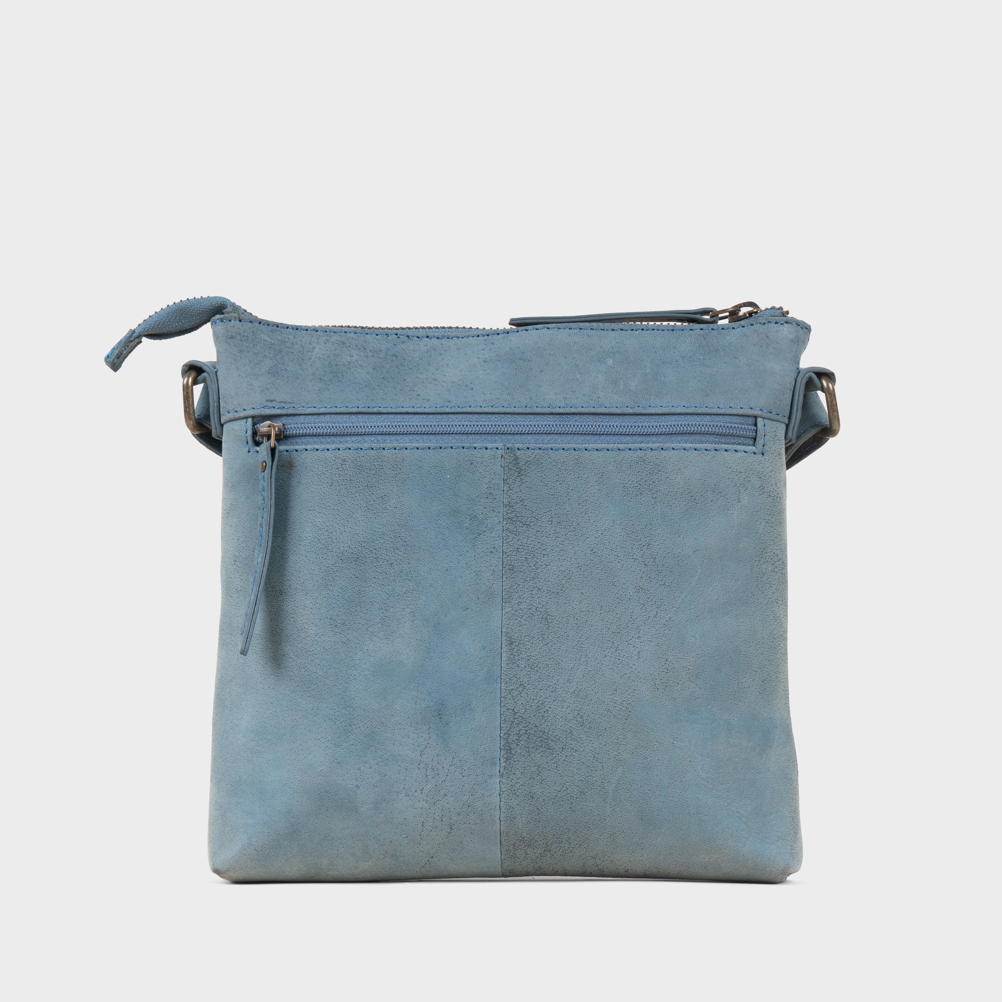 'RUE' Distressed Denim Real Leather Crossbody Bag