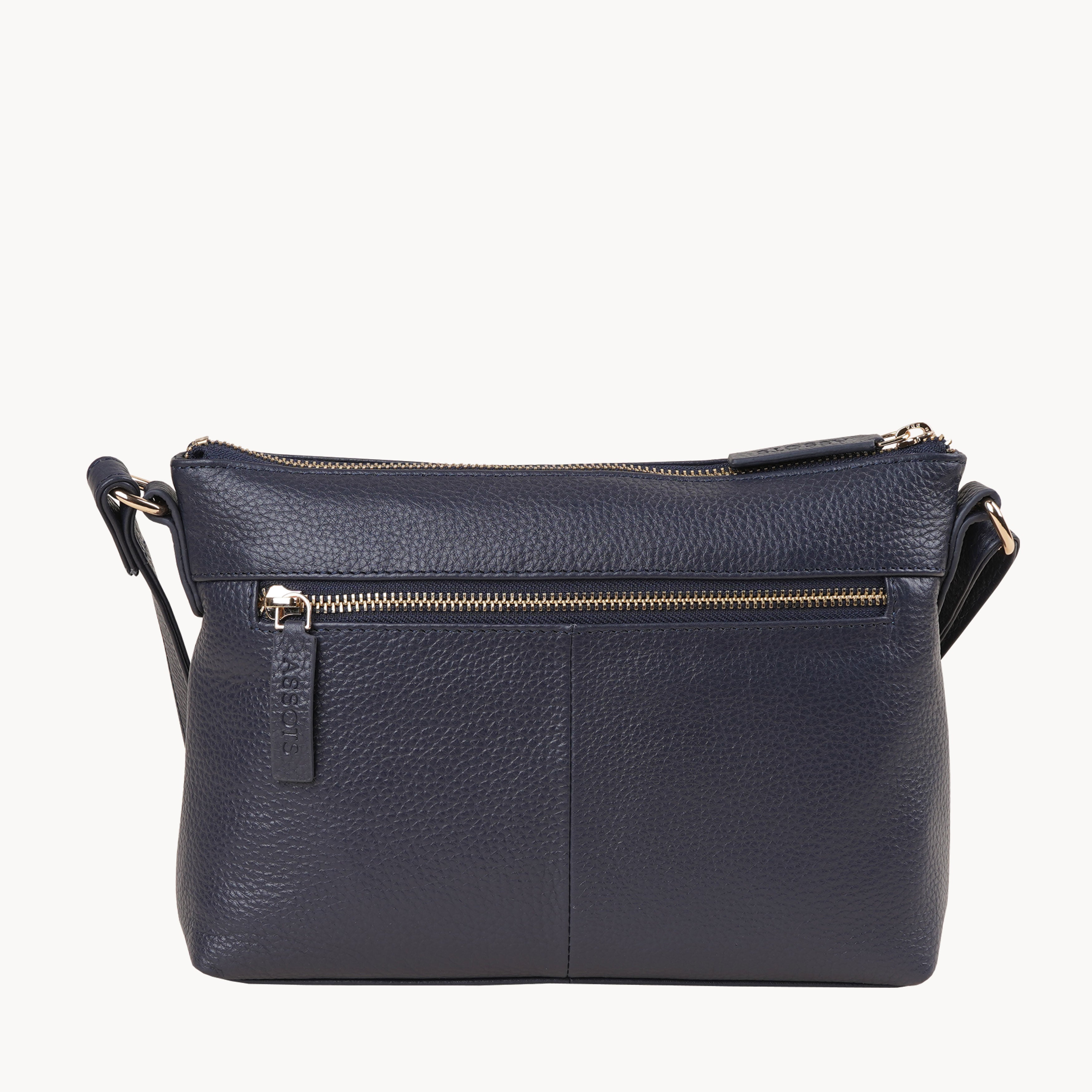 'BECKY' Navy Pebble Grain Real Leather Crossbody Bag
