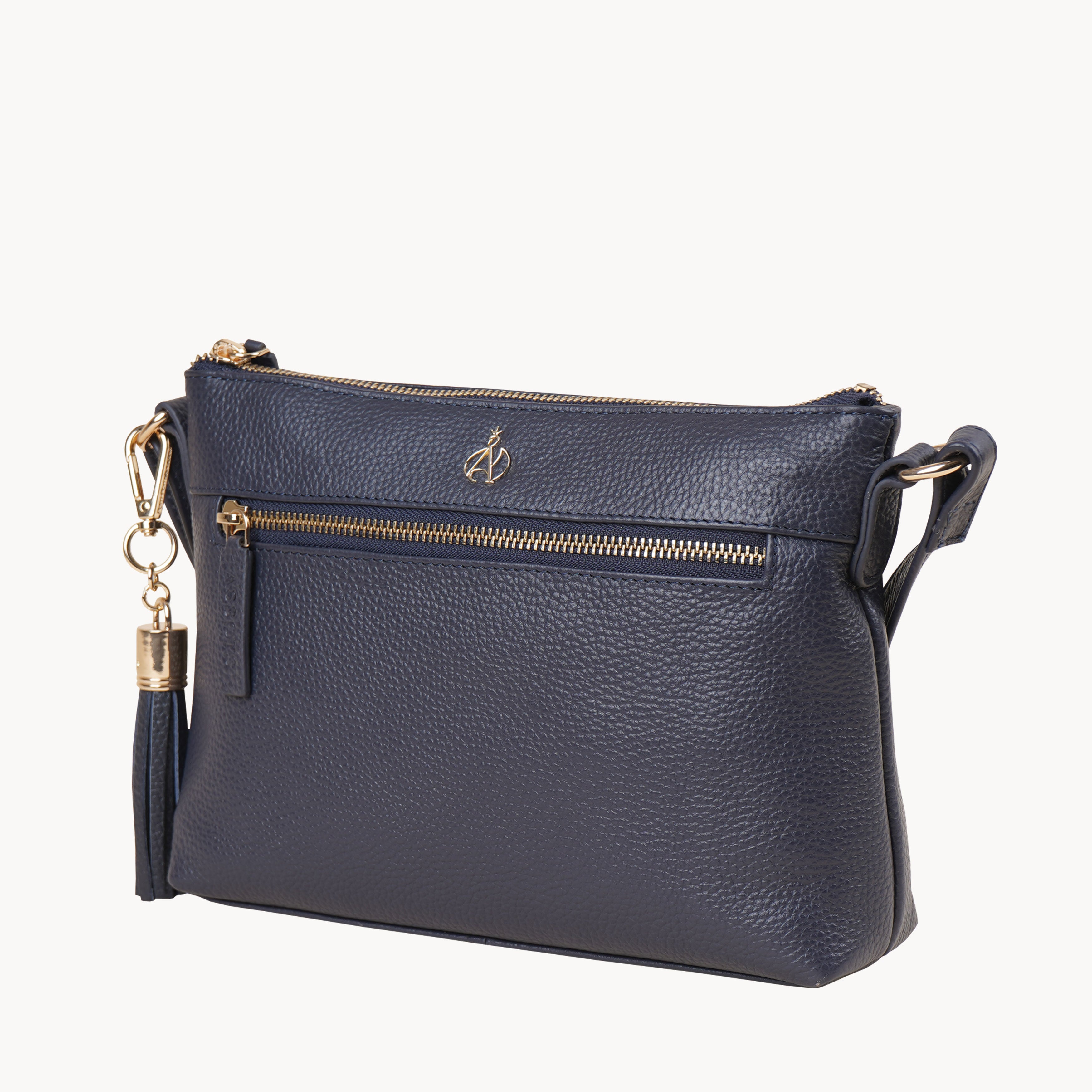 'BECKY' Navy Pebble Grain Real Leather Crossbody Bag