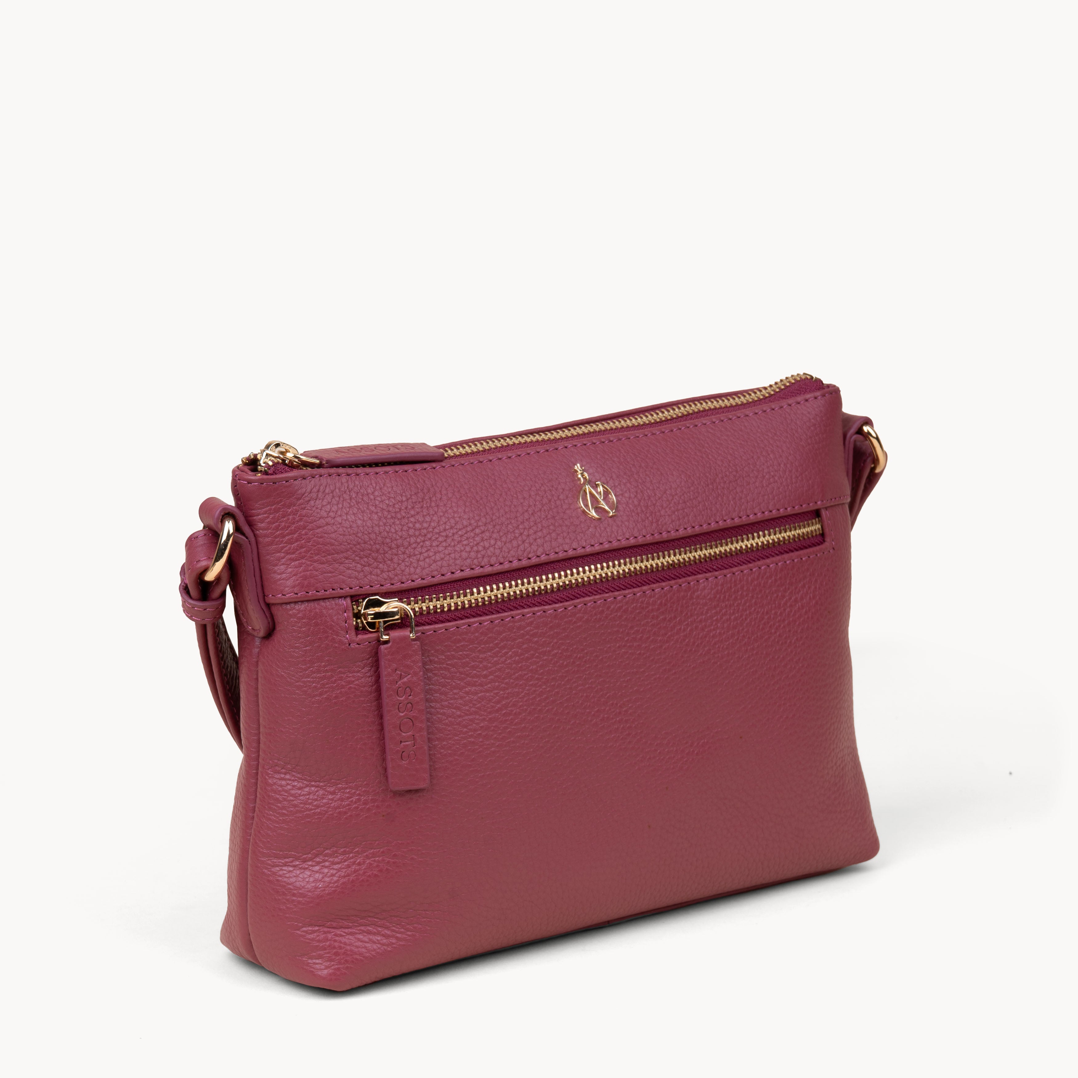 'BECKY' Carmine Pink Pebble Grain Real Leather Crossbody Bag