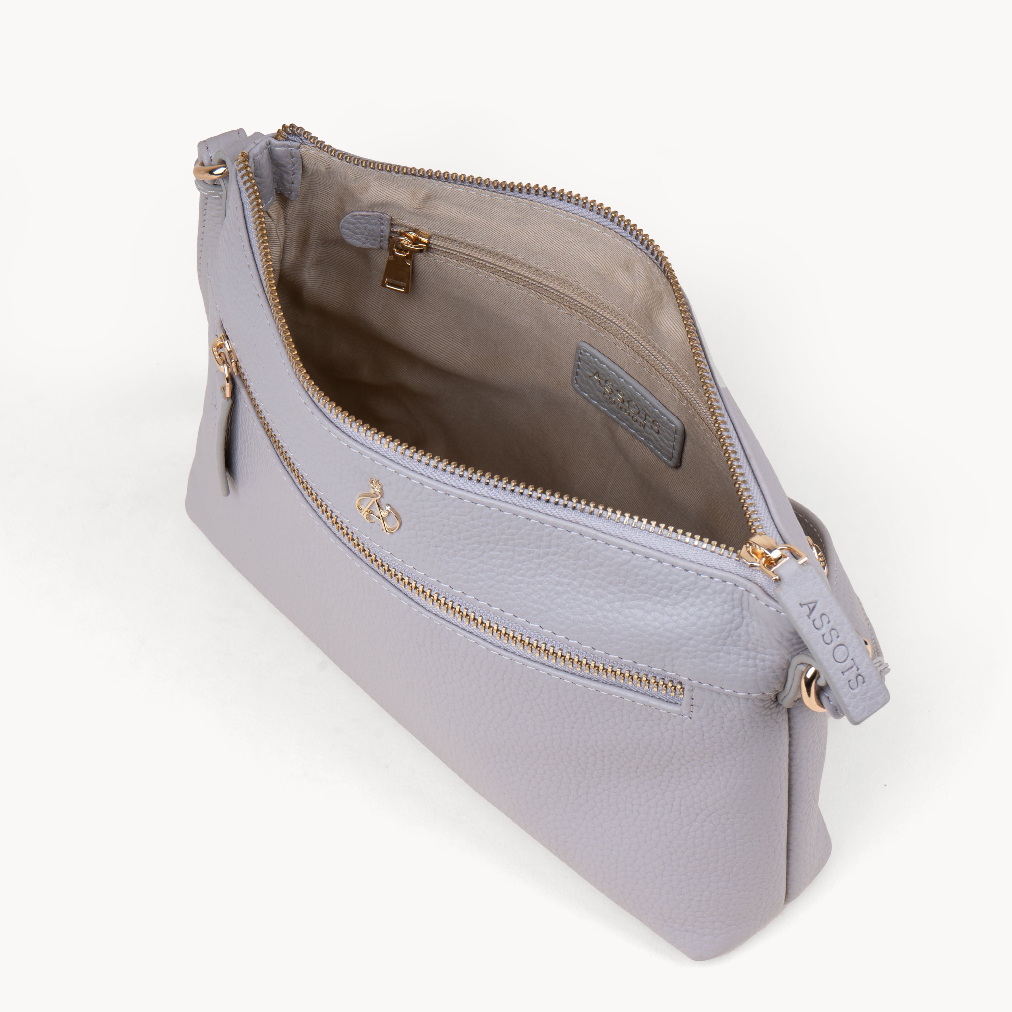 'BECKY' Ice Grey Pebble Grain Real Leather Crossbody Bag