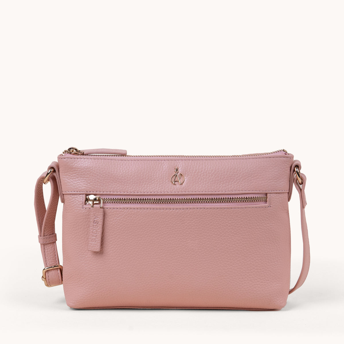 'BECKY' Peach Pebble Grain Real Leather Crossbody Bag