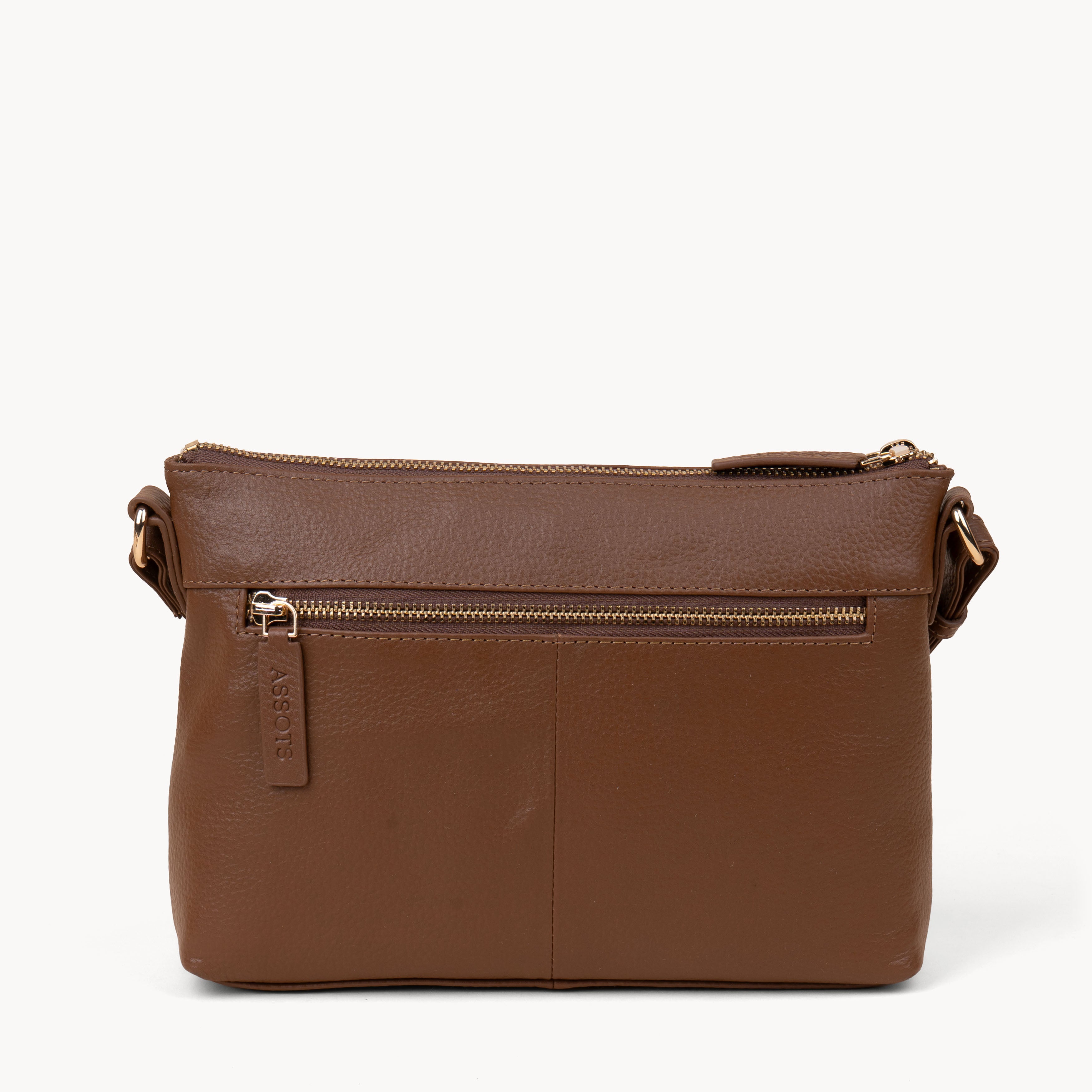 'BECKY' Tan Pebble Grain Real Leather Crossbody Bag