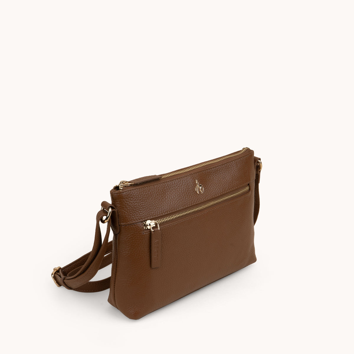 'BECKY' Tan Pebble Grain Real Leather Crossbody Bag