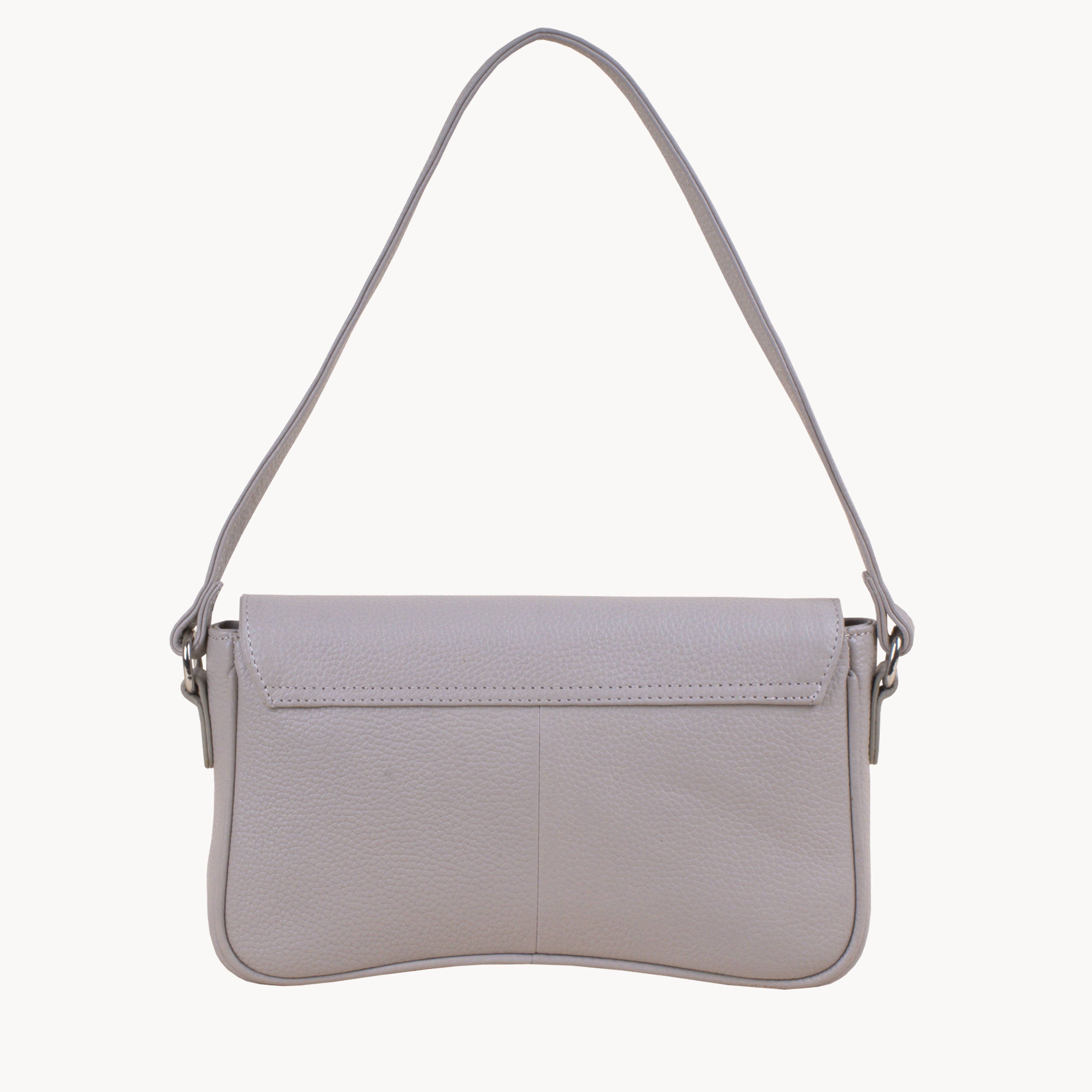 'Beverly' Ice Grey Pebble Grain Real Leather Shoulder Bag