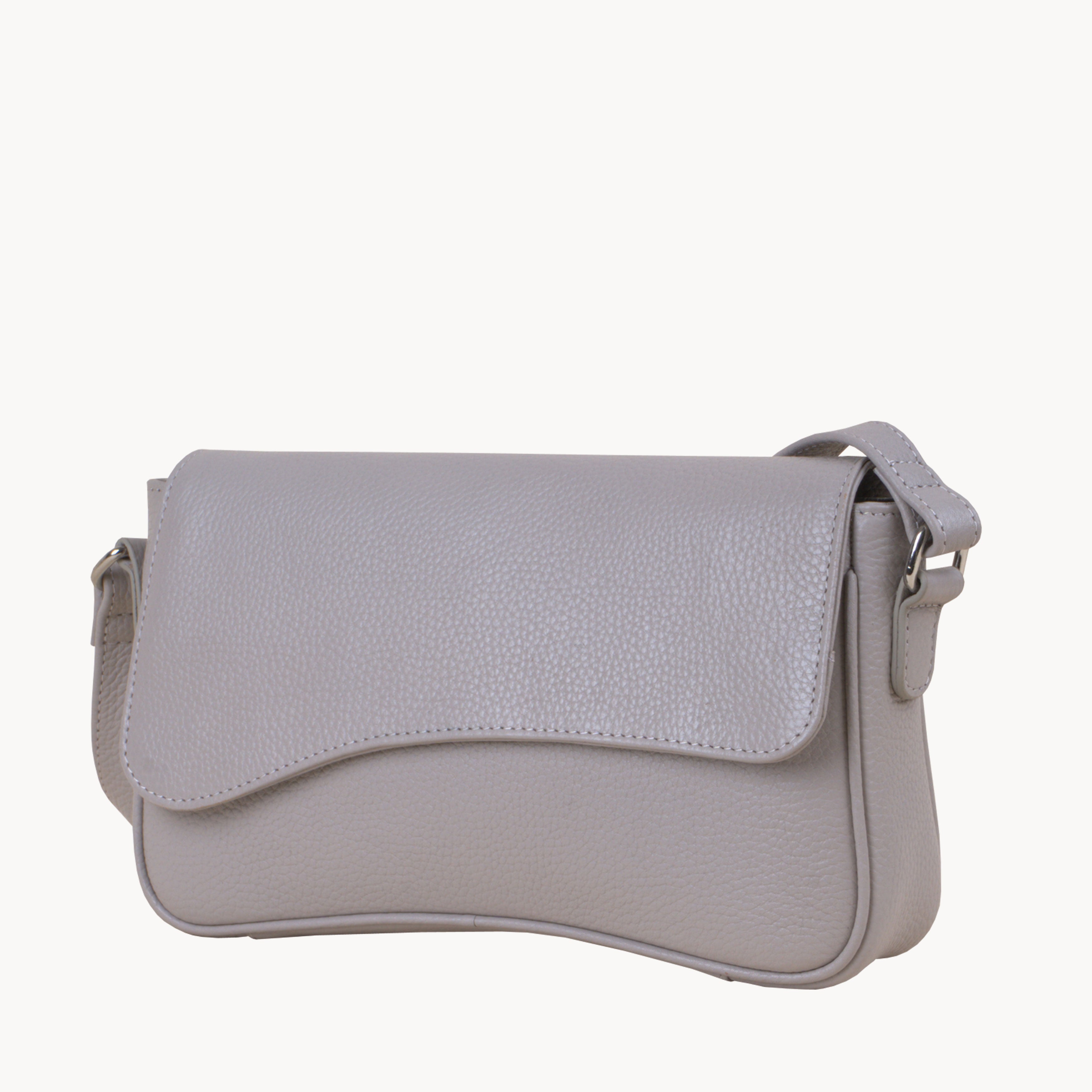 'Beverly' Ice Grey Pebble Grain Real Leather Shoulder Bag