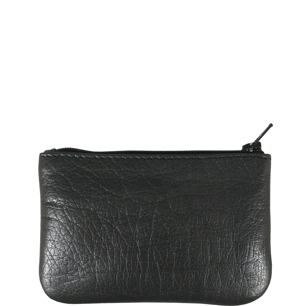 'Poppy' Black Full Grain Leather Zip Top Coin Purse