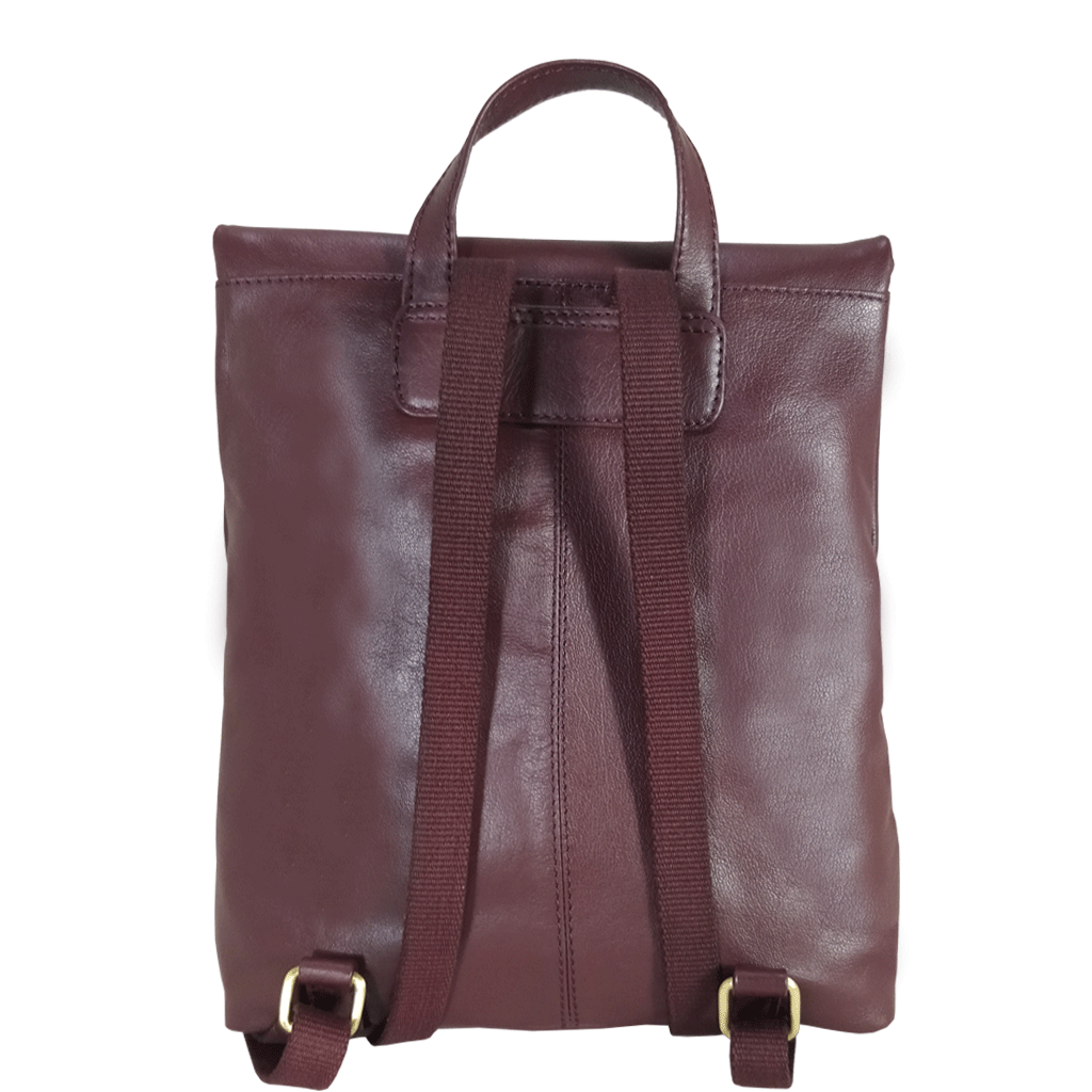 'MERLIN' Burgundy Full Grain Leather Zip Around Flap-over Backpack