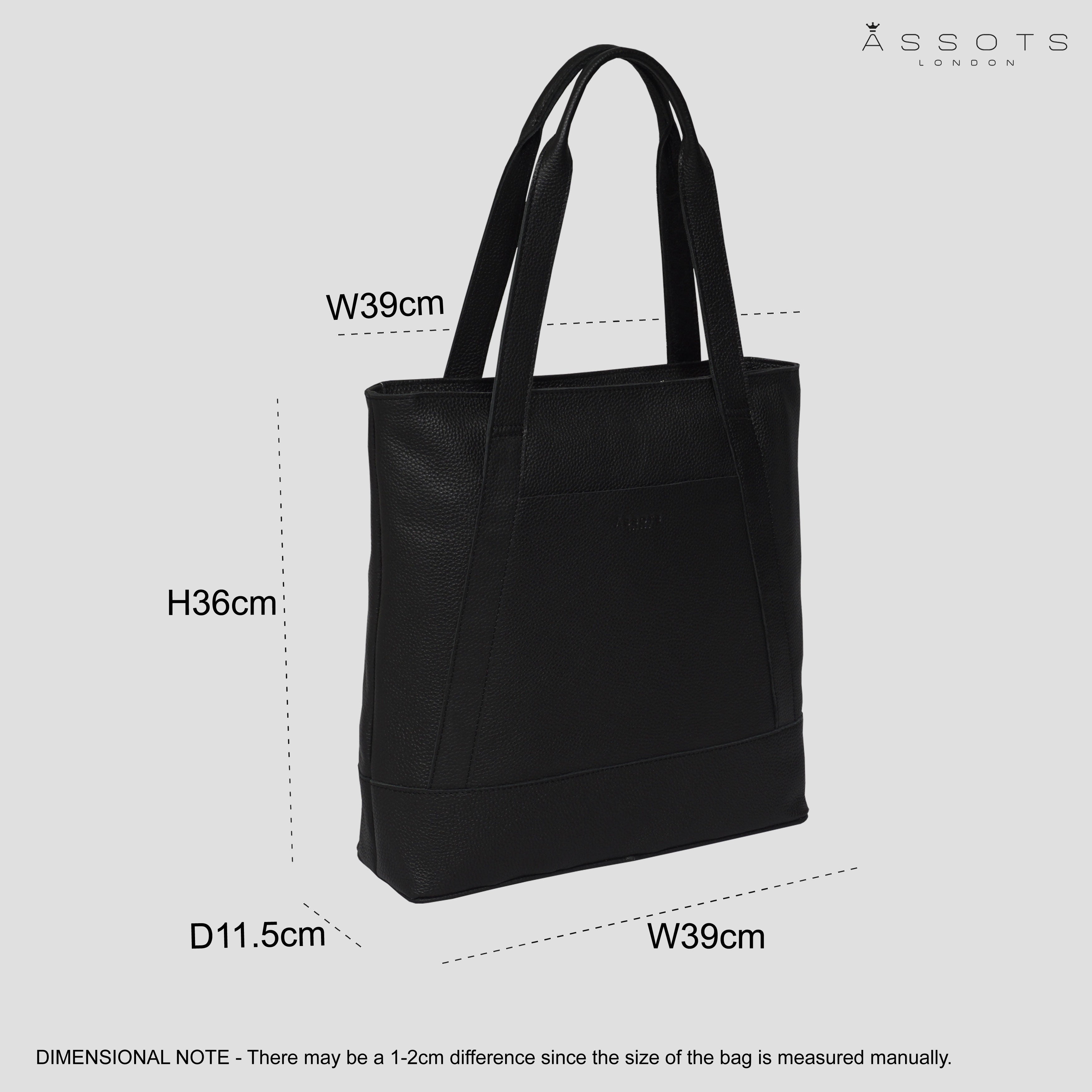 'Barbara' Black Soft Full Grain Leather Tote Bag