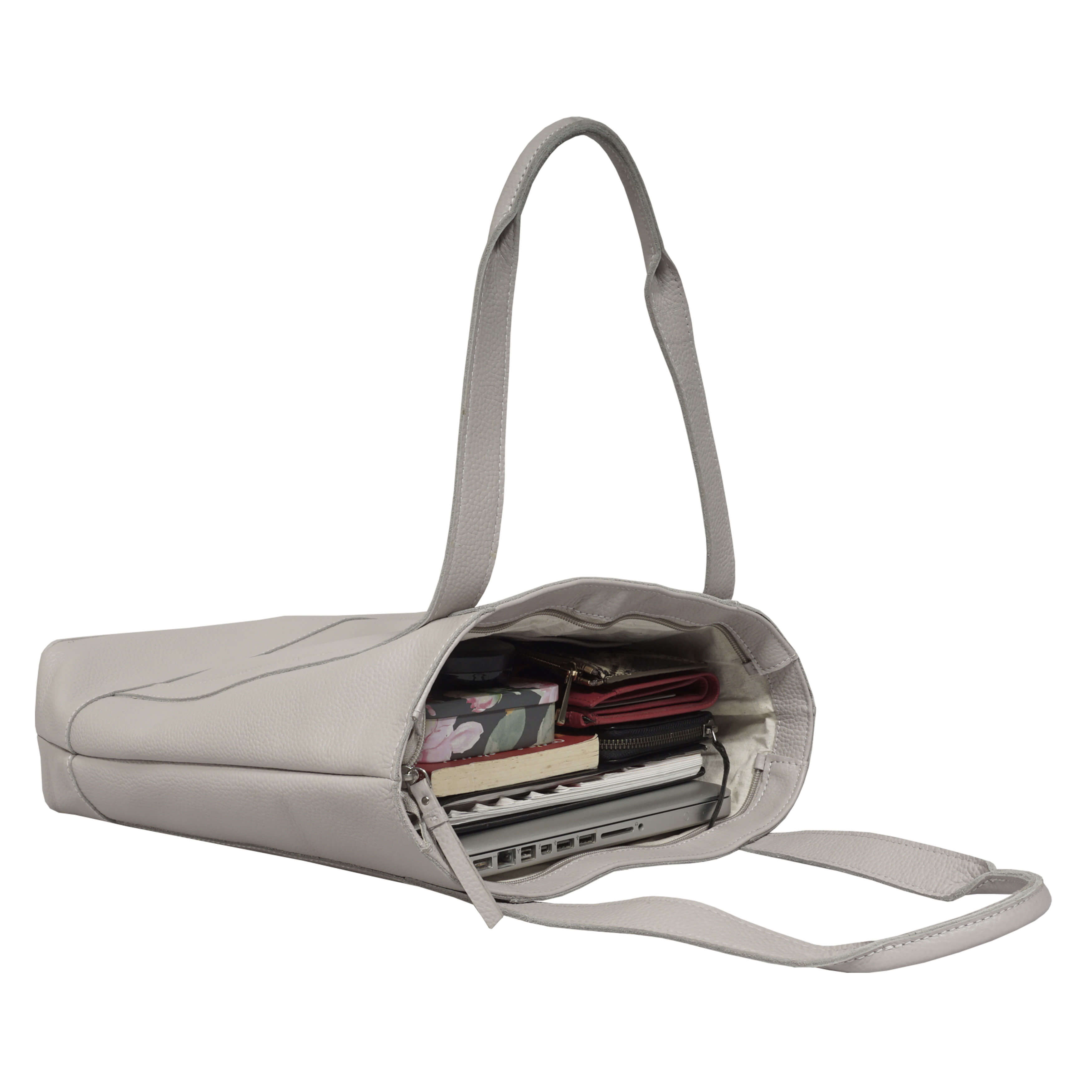 'BARBARA' Grey Soft Full Grain Leather Tote Bag