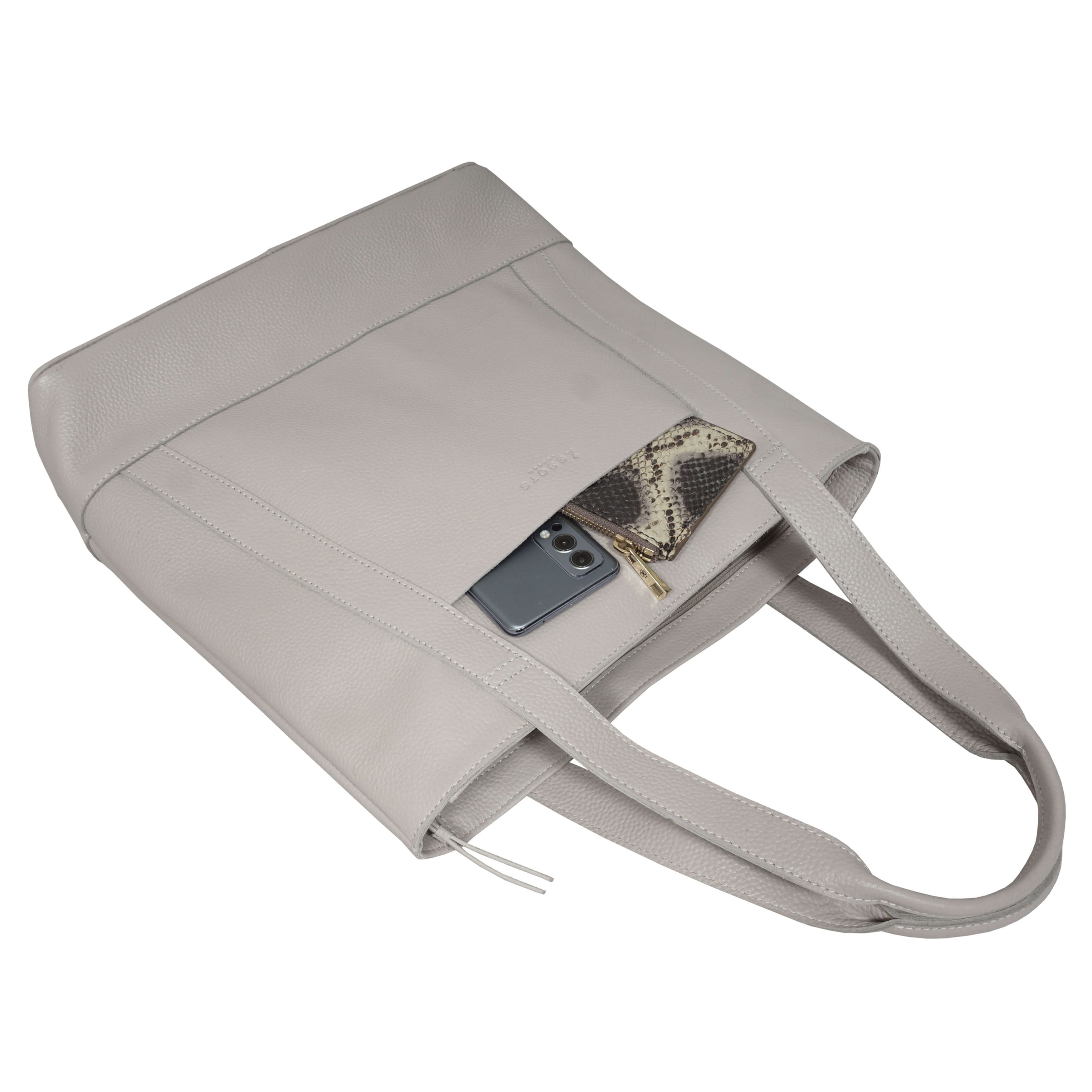 'BARBARA' Grey Soft Full Grain Leather Tote Bag