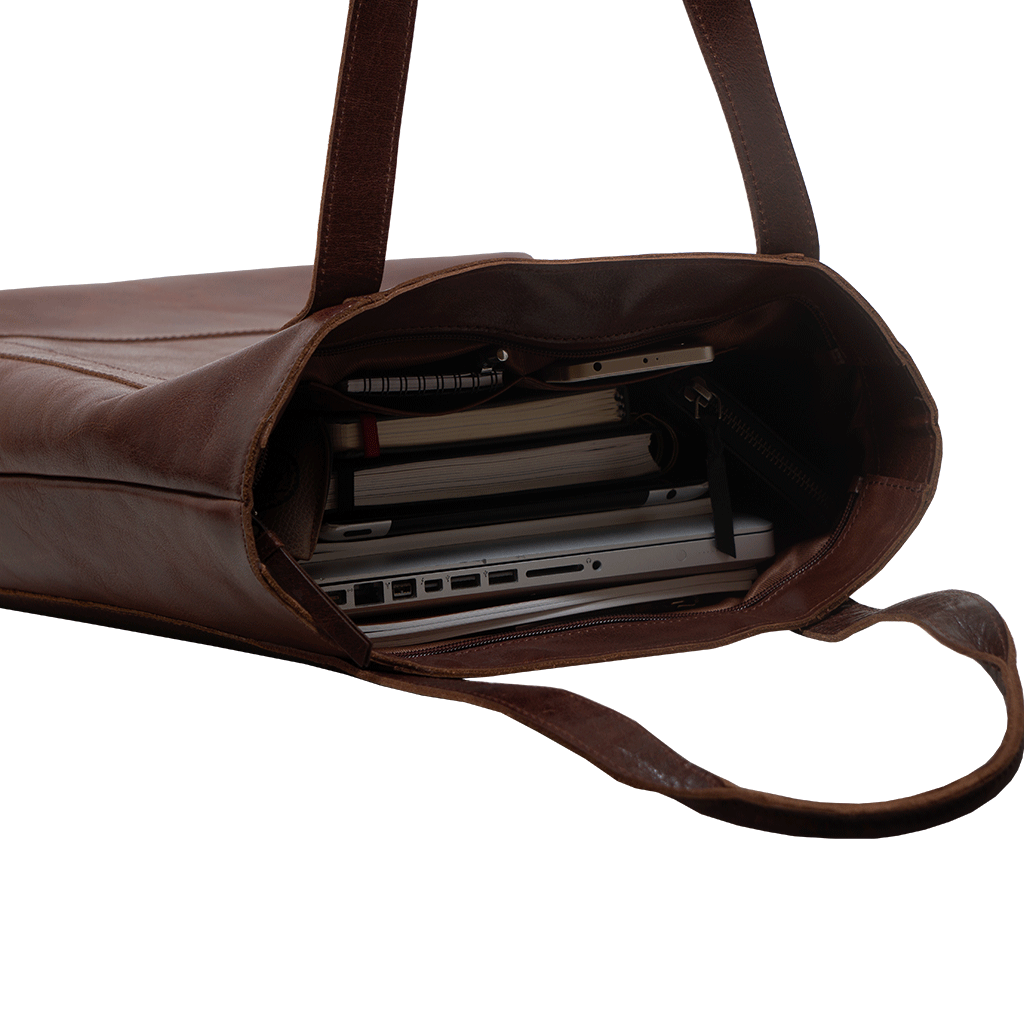 'Barbara' Brown Vintage Waxy Polished Leather Tote Bag