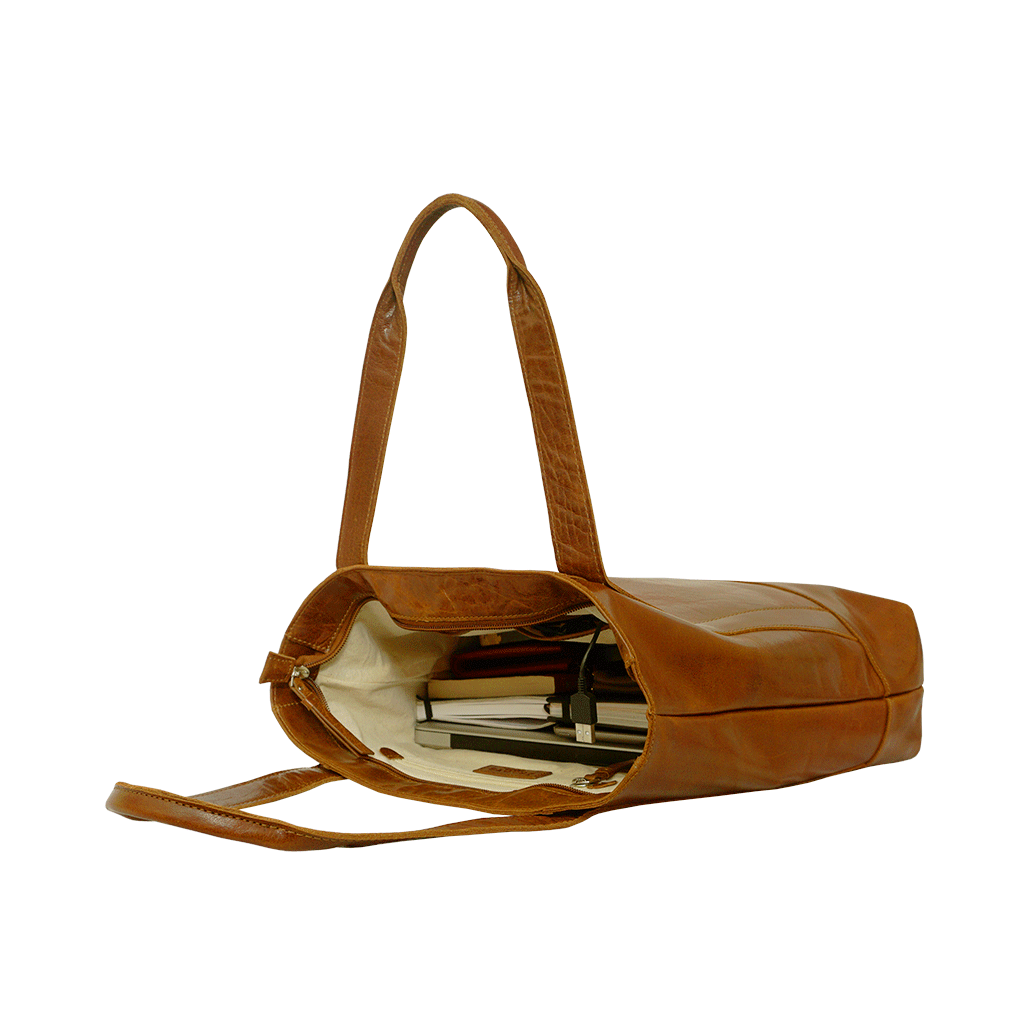 'Barbara' Tan Vintage Waxy Polished Leather Tote Bag