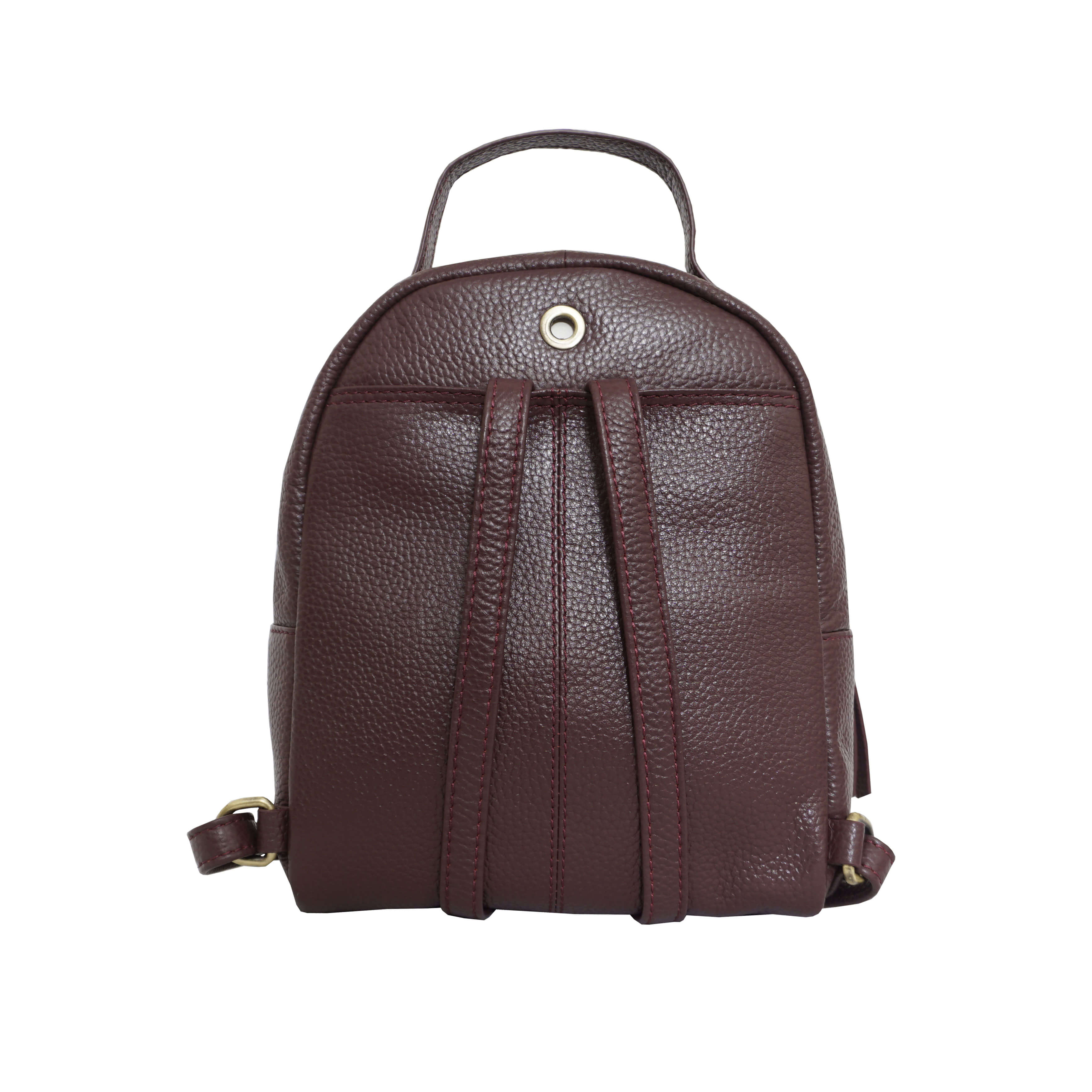 'Betty' Burgundy Zip Top Mini Pebble Grain Leather Backpack
