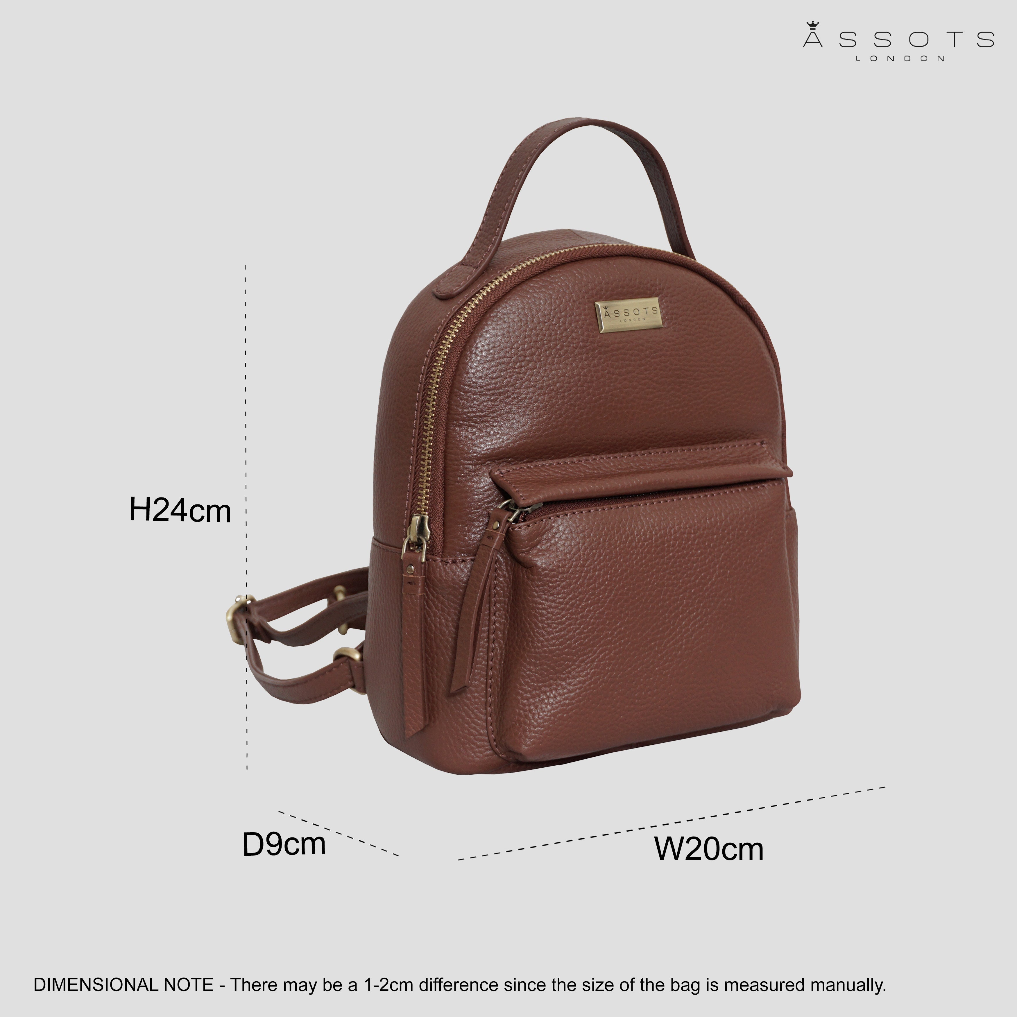 'Betty' Tan Zip Top Mini Pebble Grain Leather Backpack