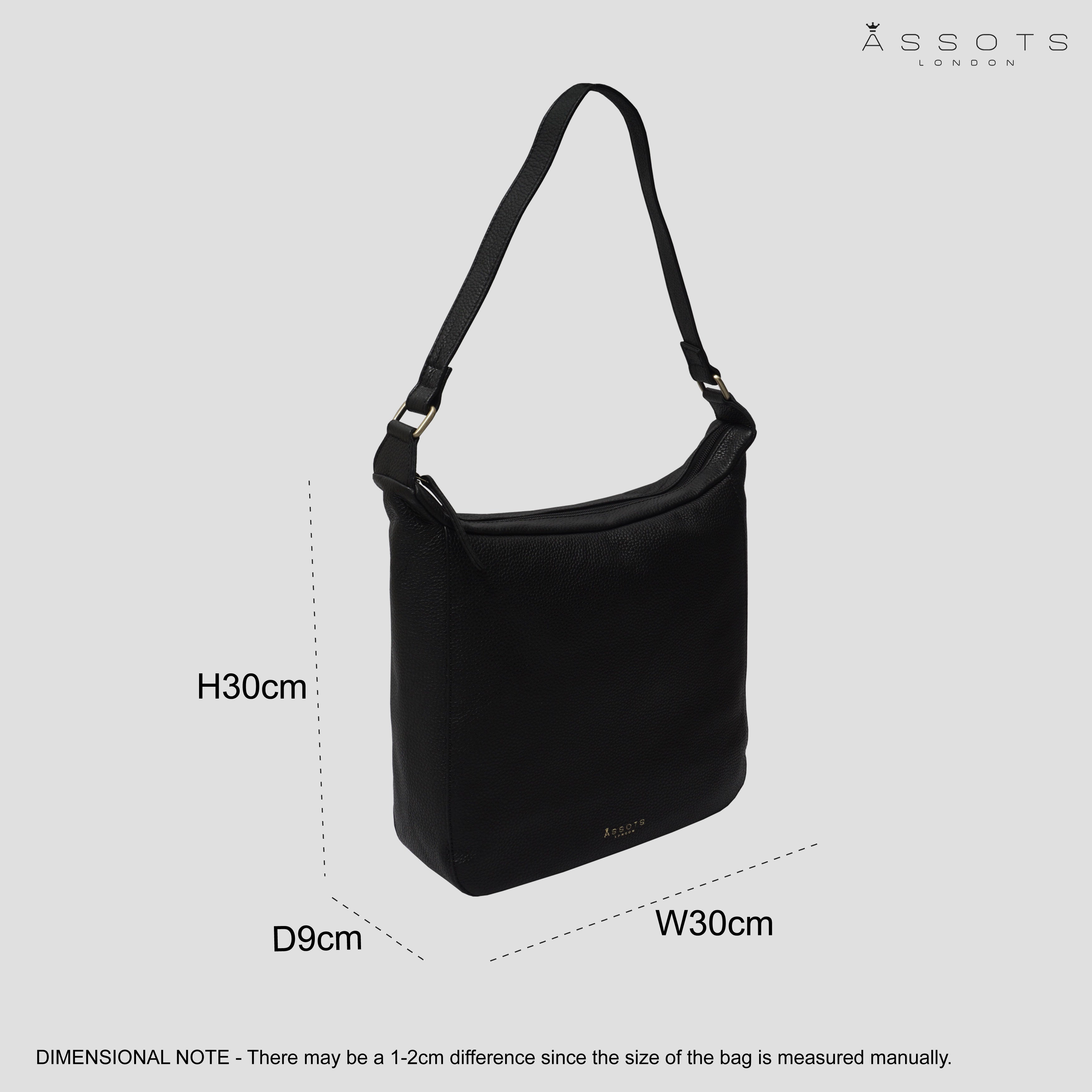 'BIANCA' Black Pebble Grain Leather Slouchy Hobo Bag