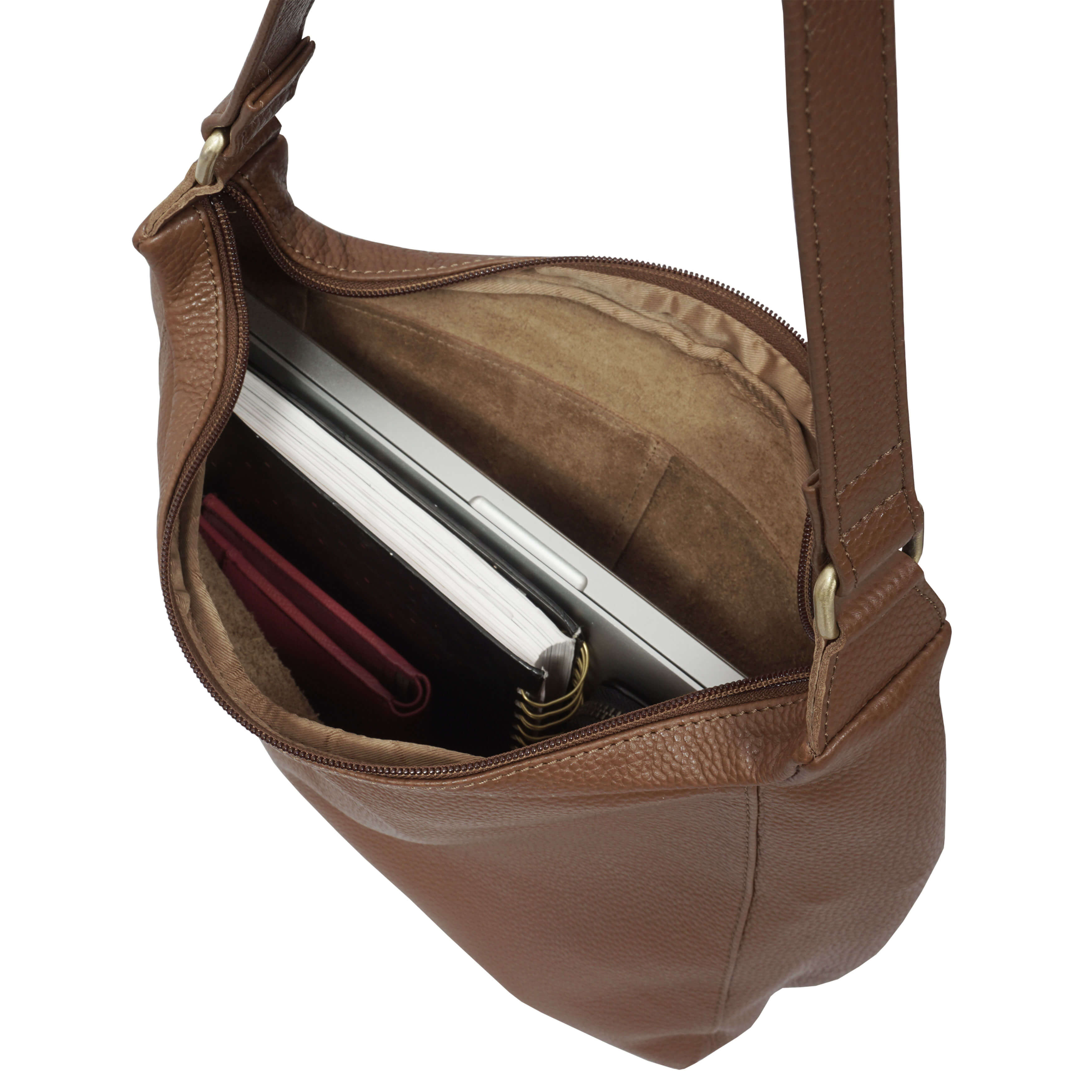 'BIANCA' Tan Pebble Grain Leather Slouchy Hobo Bag