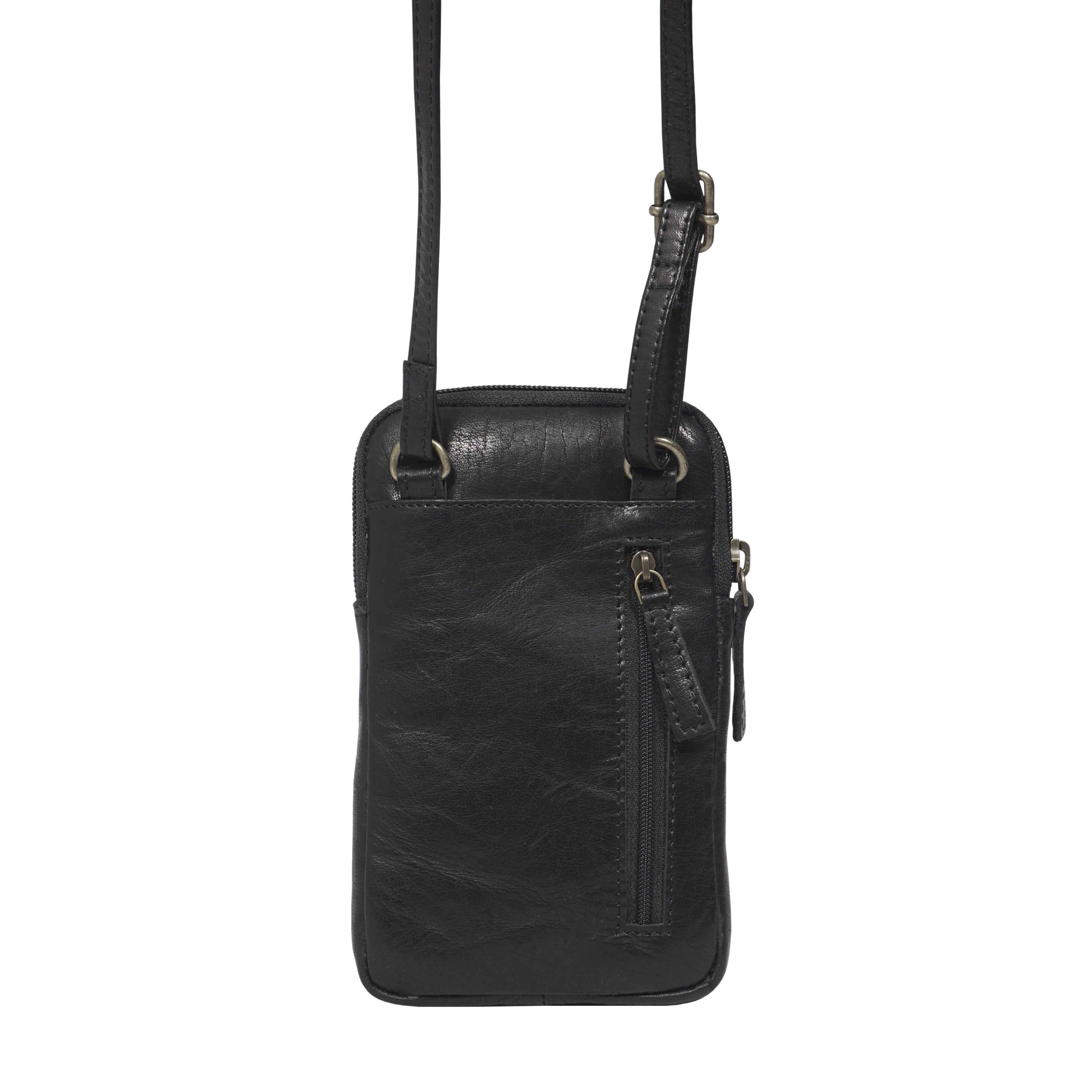 'BROOKE' Black Polished VT Real Leather Mobile Phone Crossbody Bag