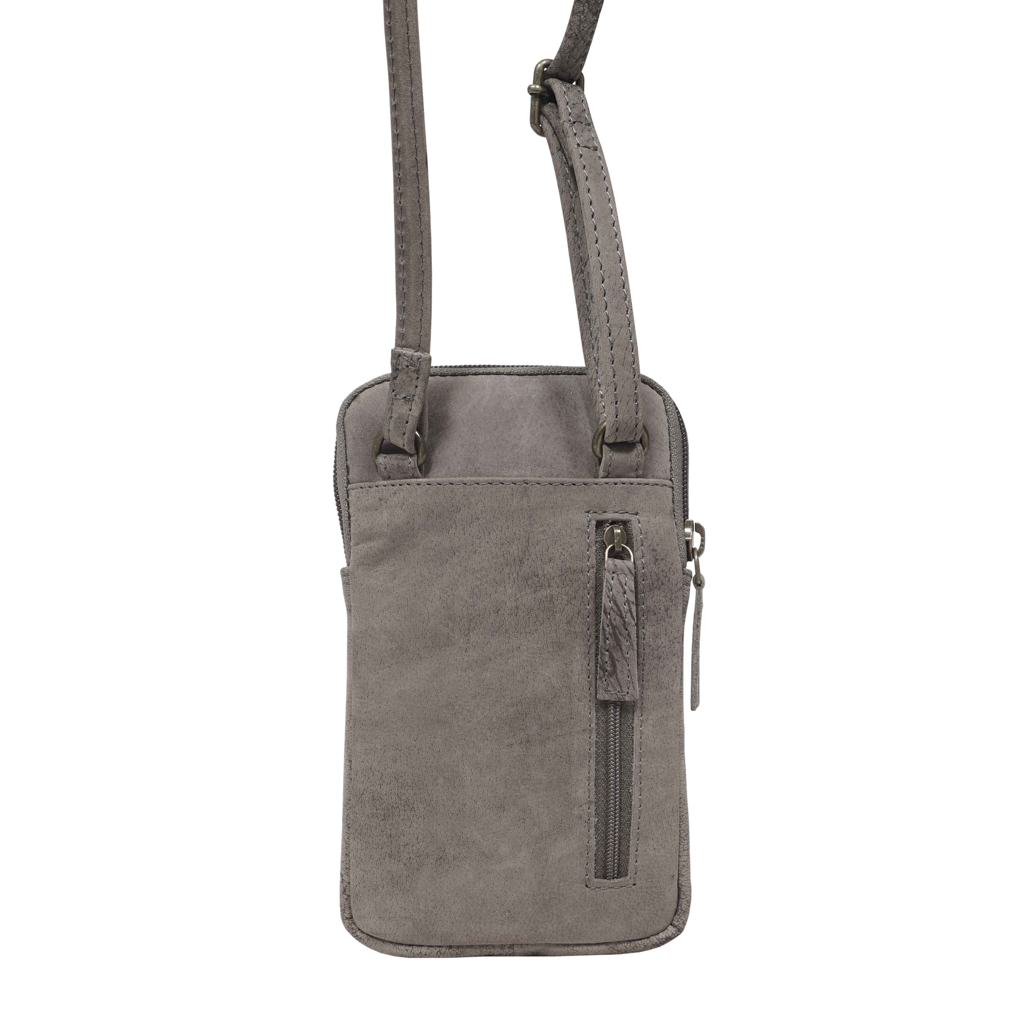 'BROOKE' Grey Distressed Real Leather Mobile Phone Crossbody Bag