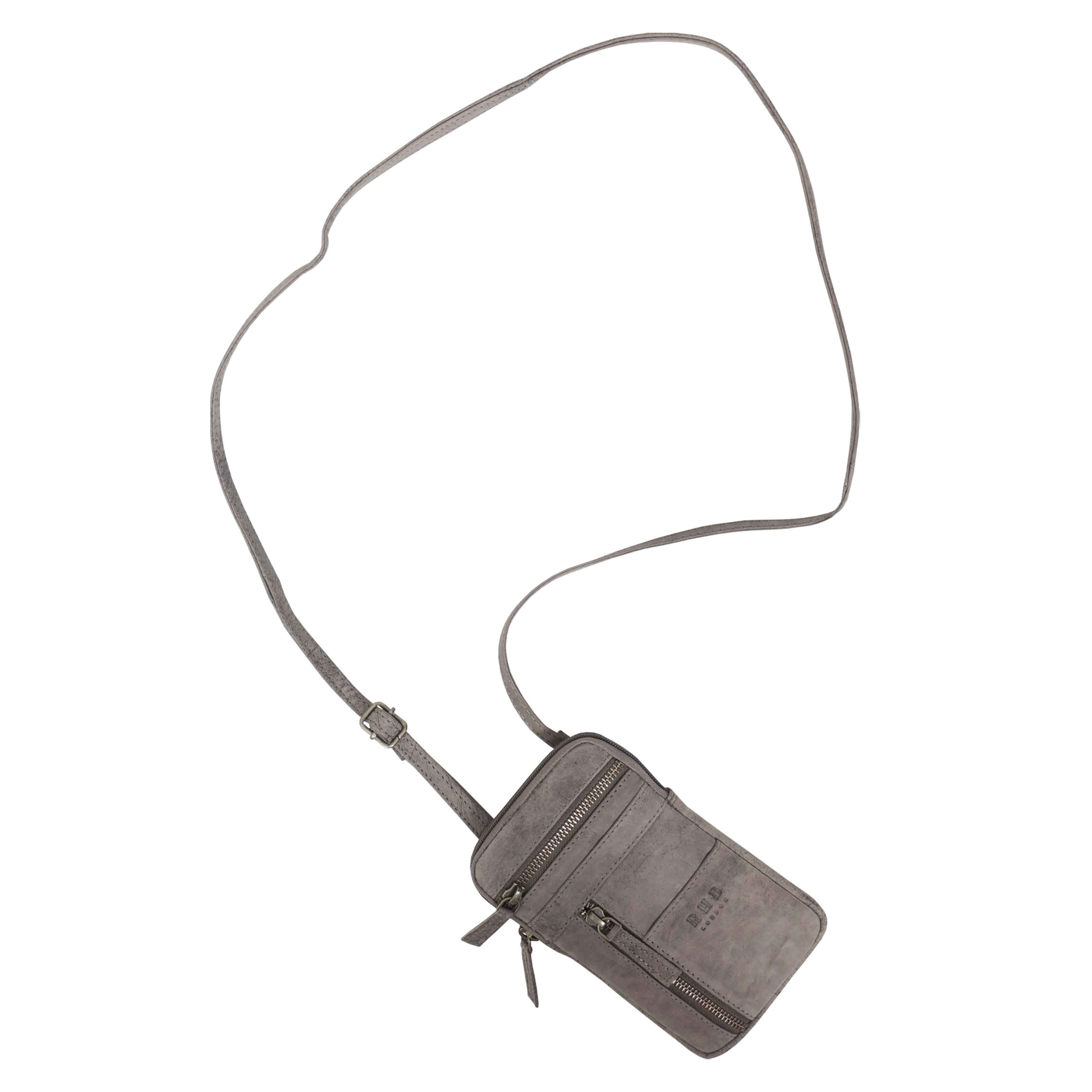 'BROOKE' Grey Distressed Real Leather Mobile Phone Crossbody Bag