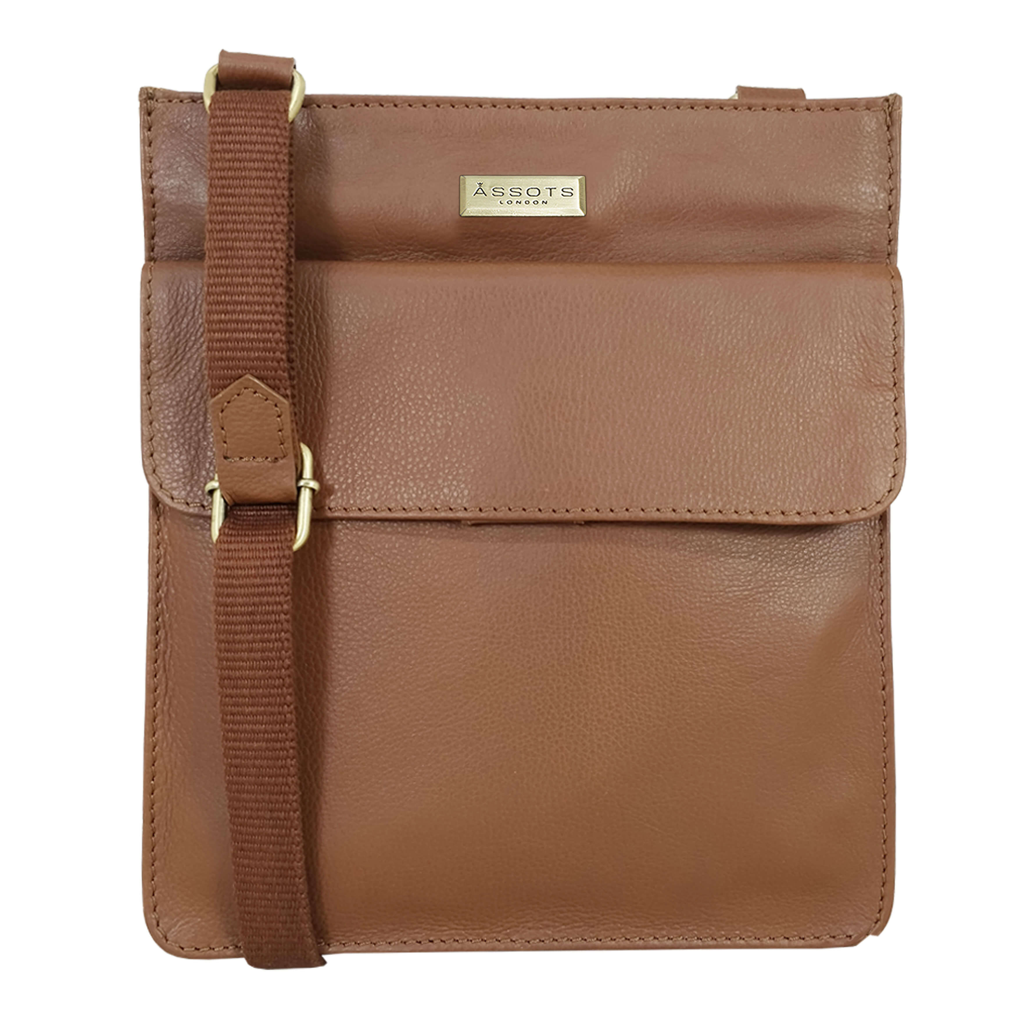'BRYN' Tan Nappa Pebble Grain Leather Crossbody Bag