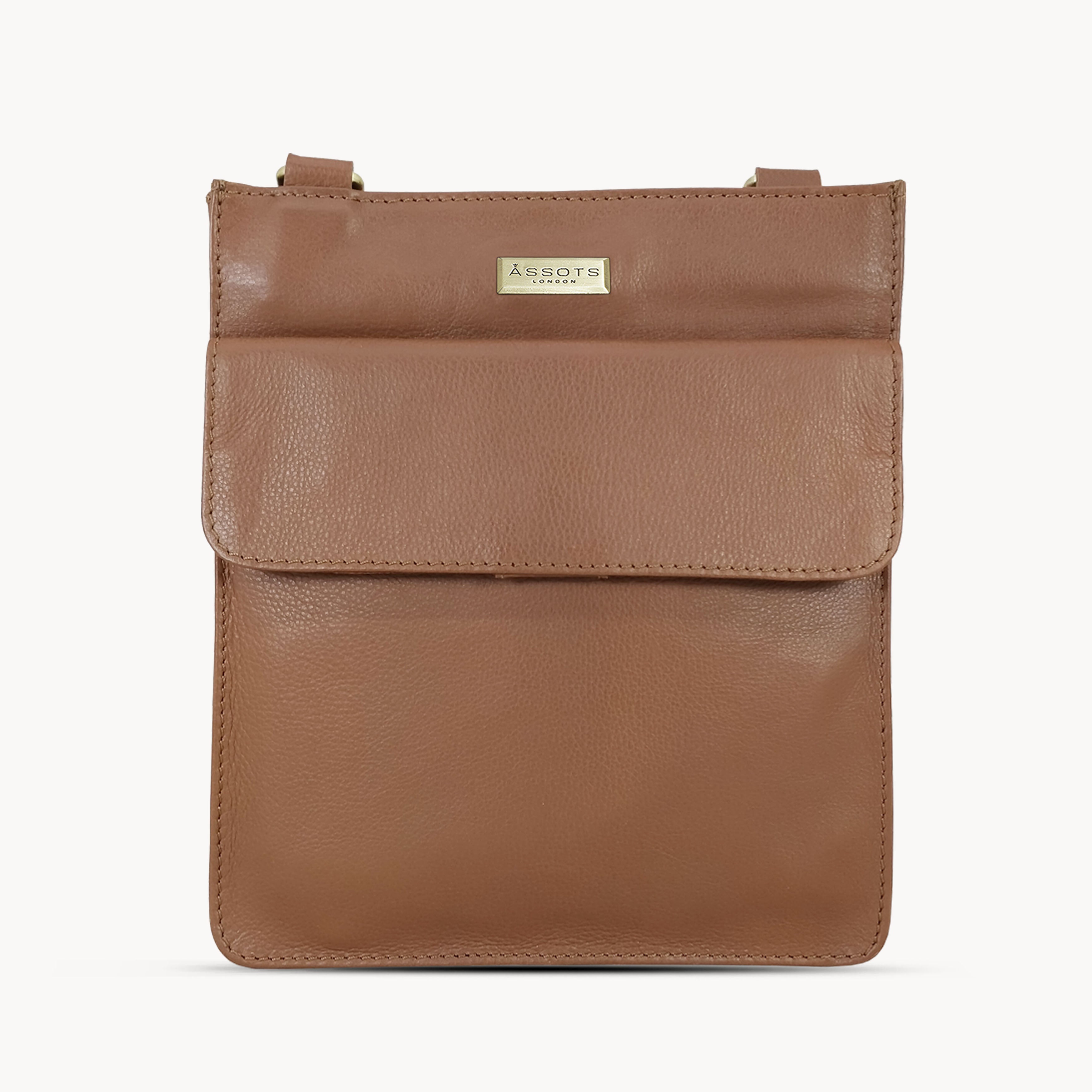 'BRYN' Tan Nappa Pebble Grain Leather Crossbody Bag