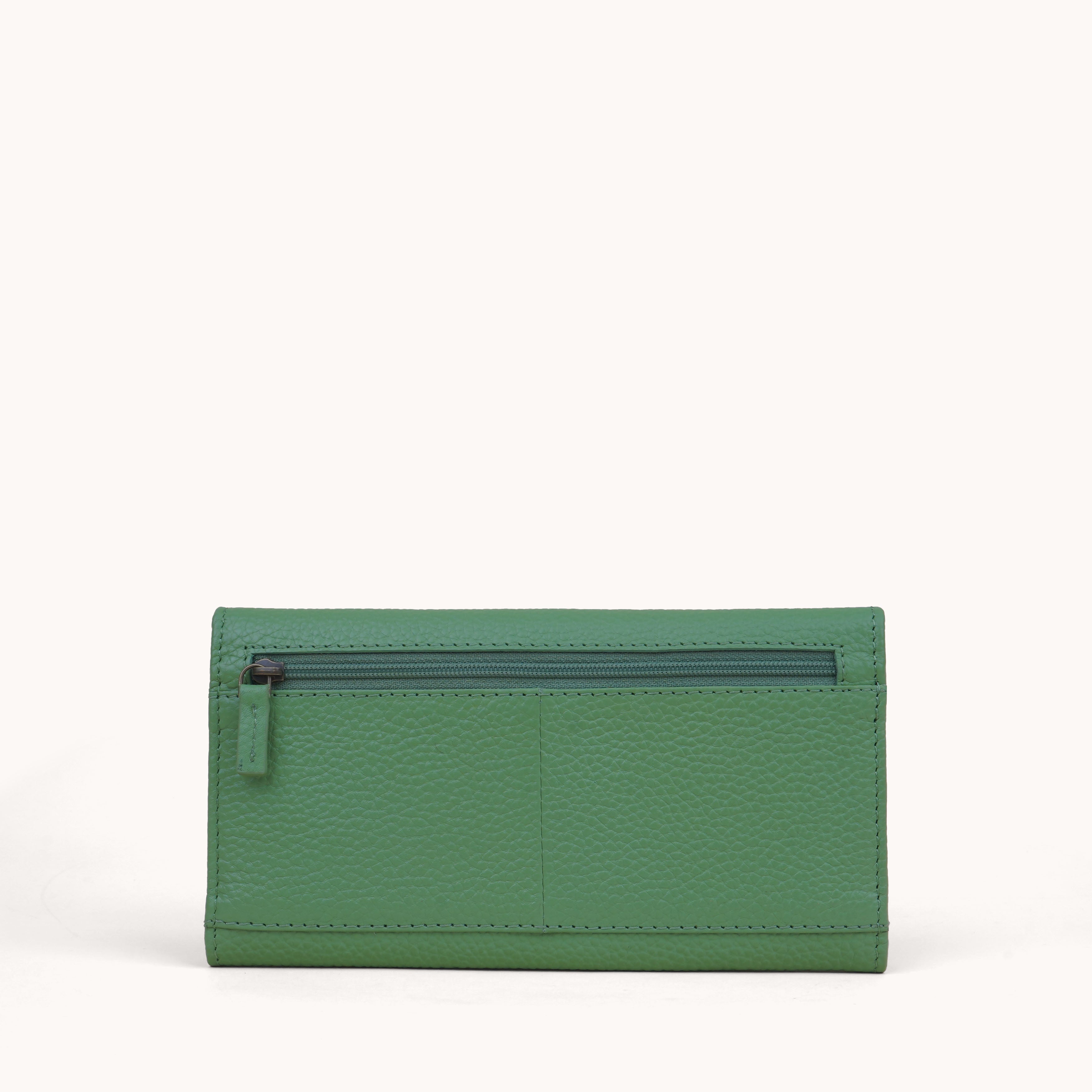 'CLAIRE' Matcha Green Real Leather Flap Over Purse