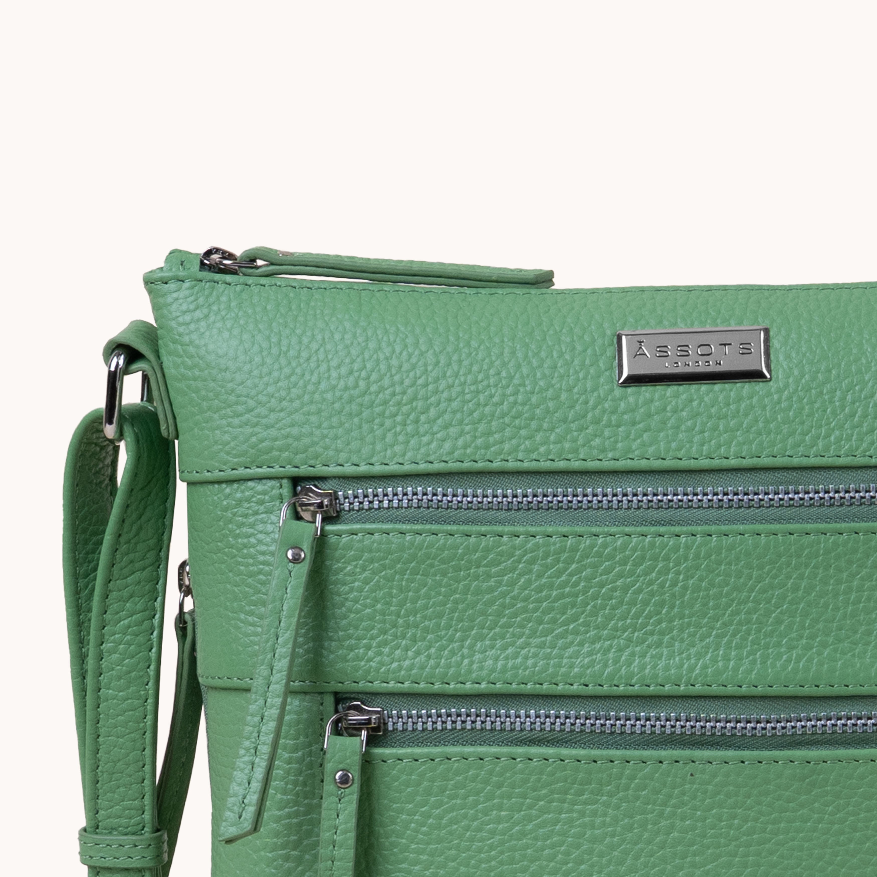 'CORI' Matcha Green Pebble Grain Real Leather Crossbody Bag