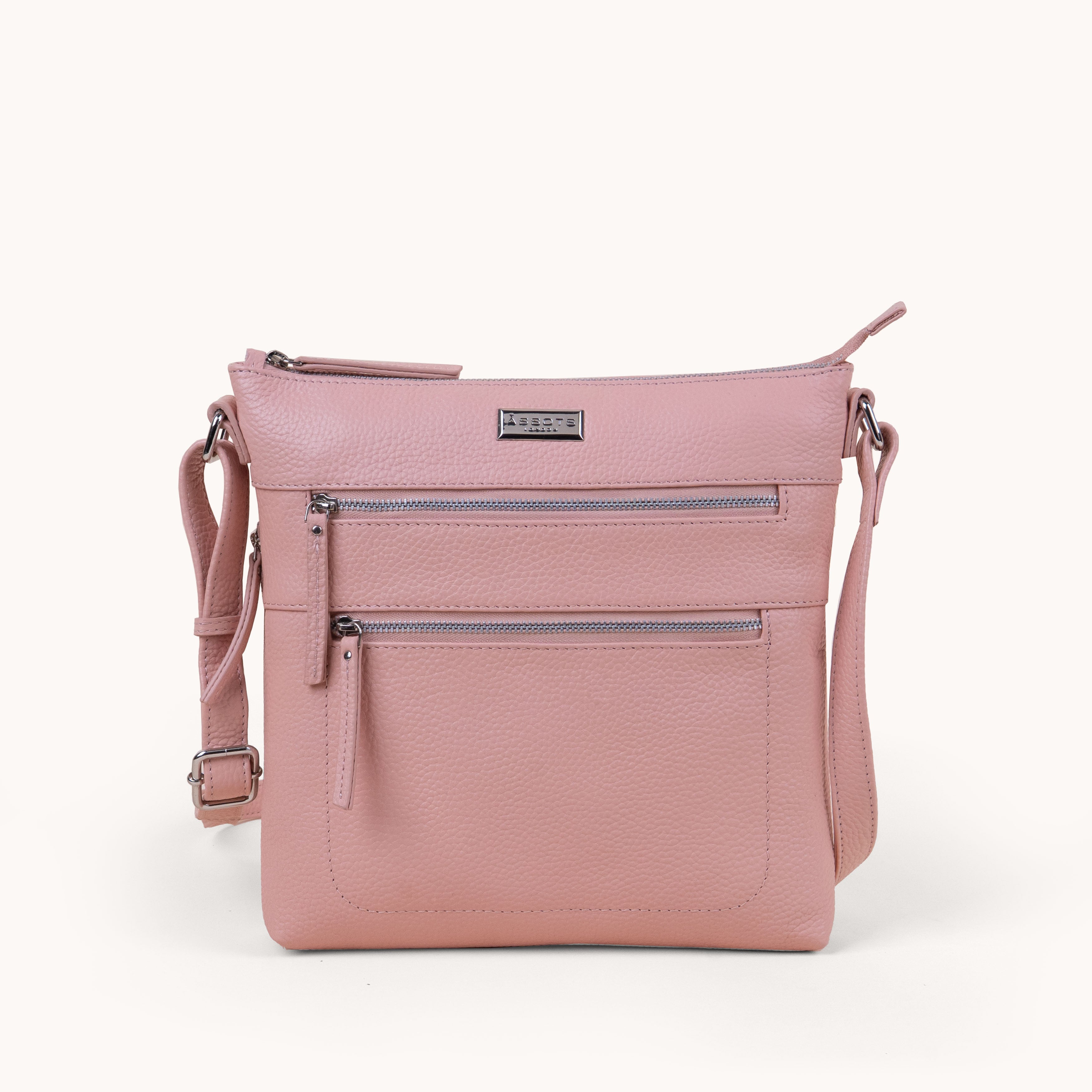 'CORI' Peach Pebble Grain Real Leather Crossbody Bag