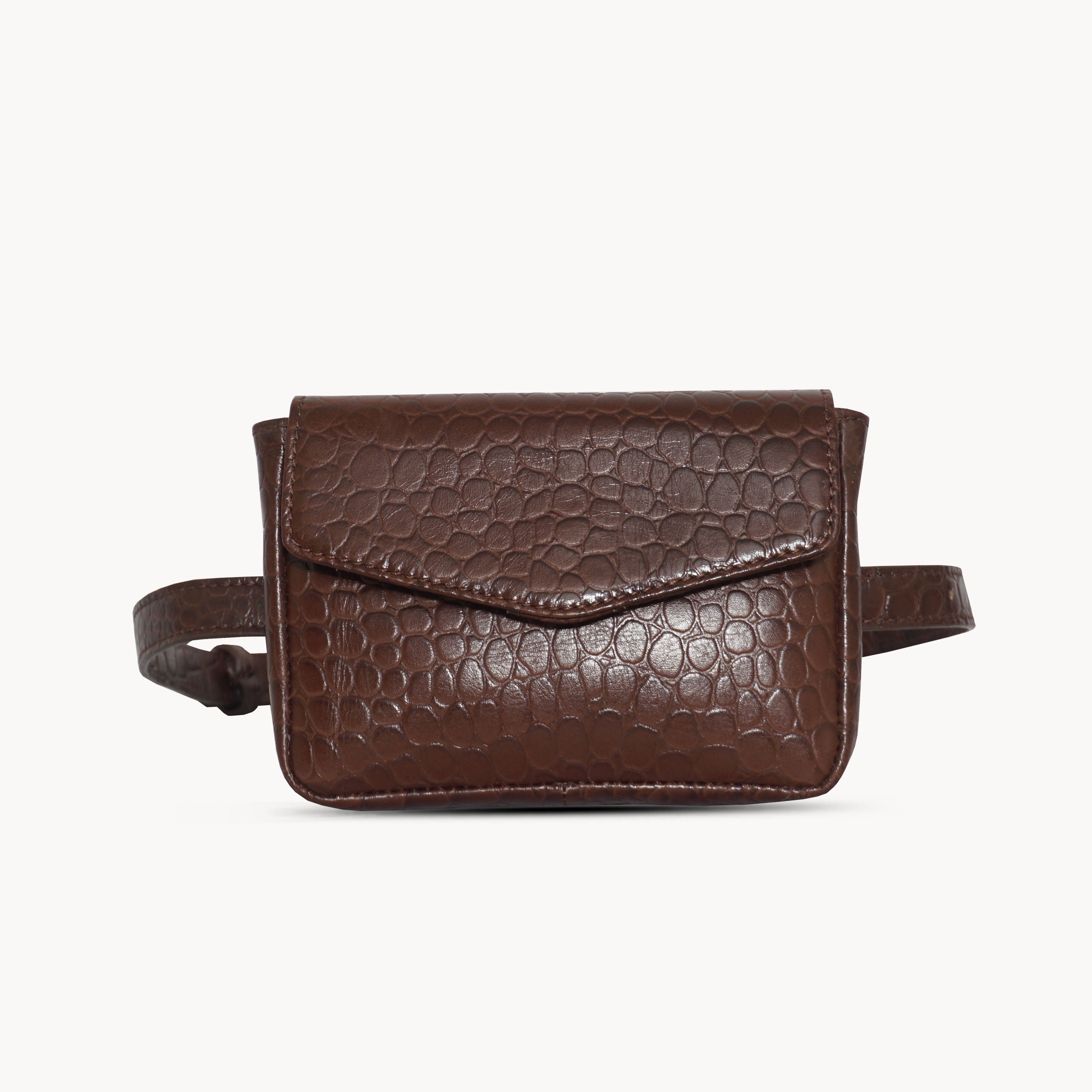 'CAMELLA' Brown Croc Leather Bum Belt Waist Festival Bag