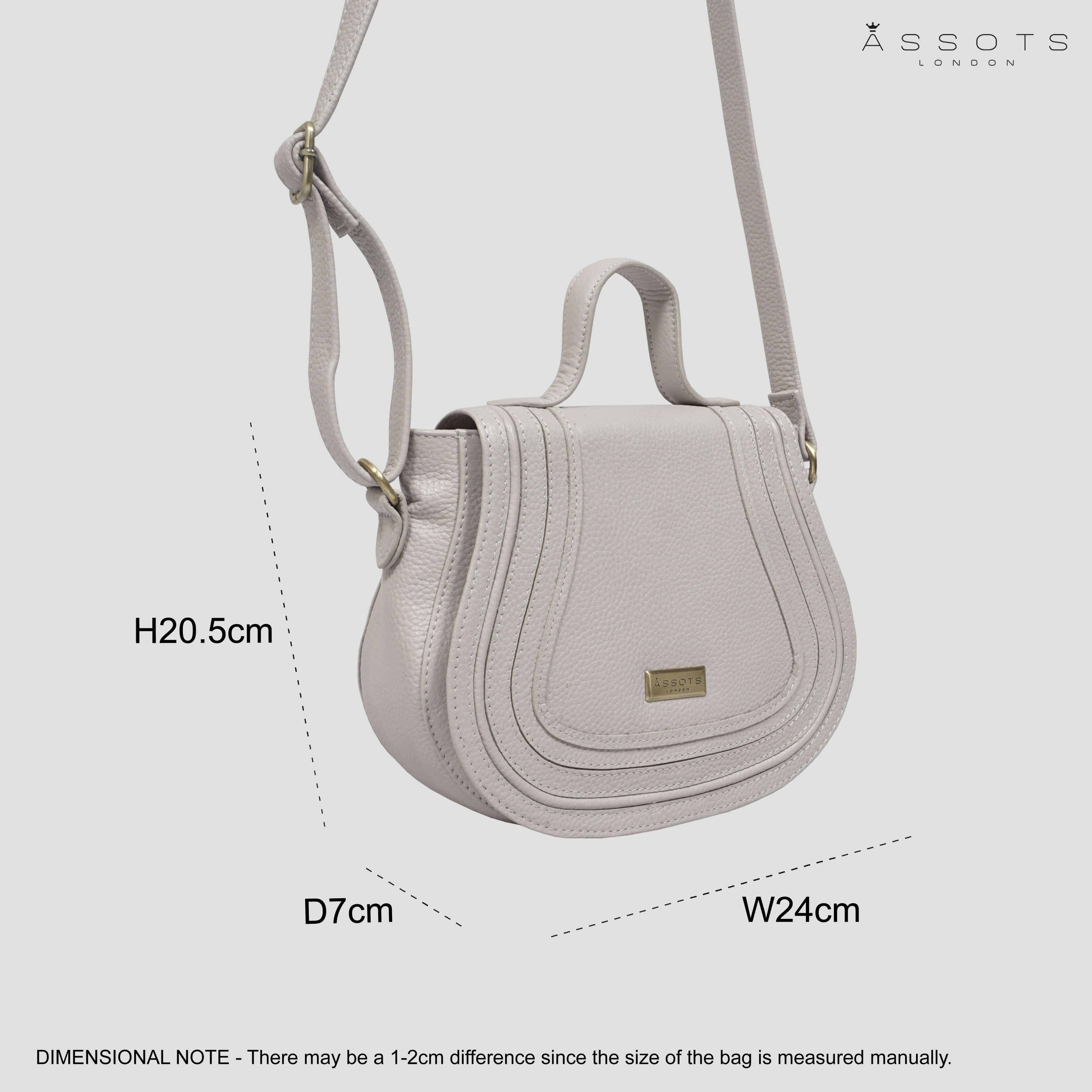 'CARMEL' Light Grey Real Leather Shoulder Crossbody Bag