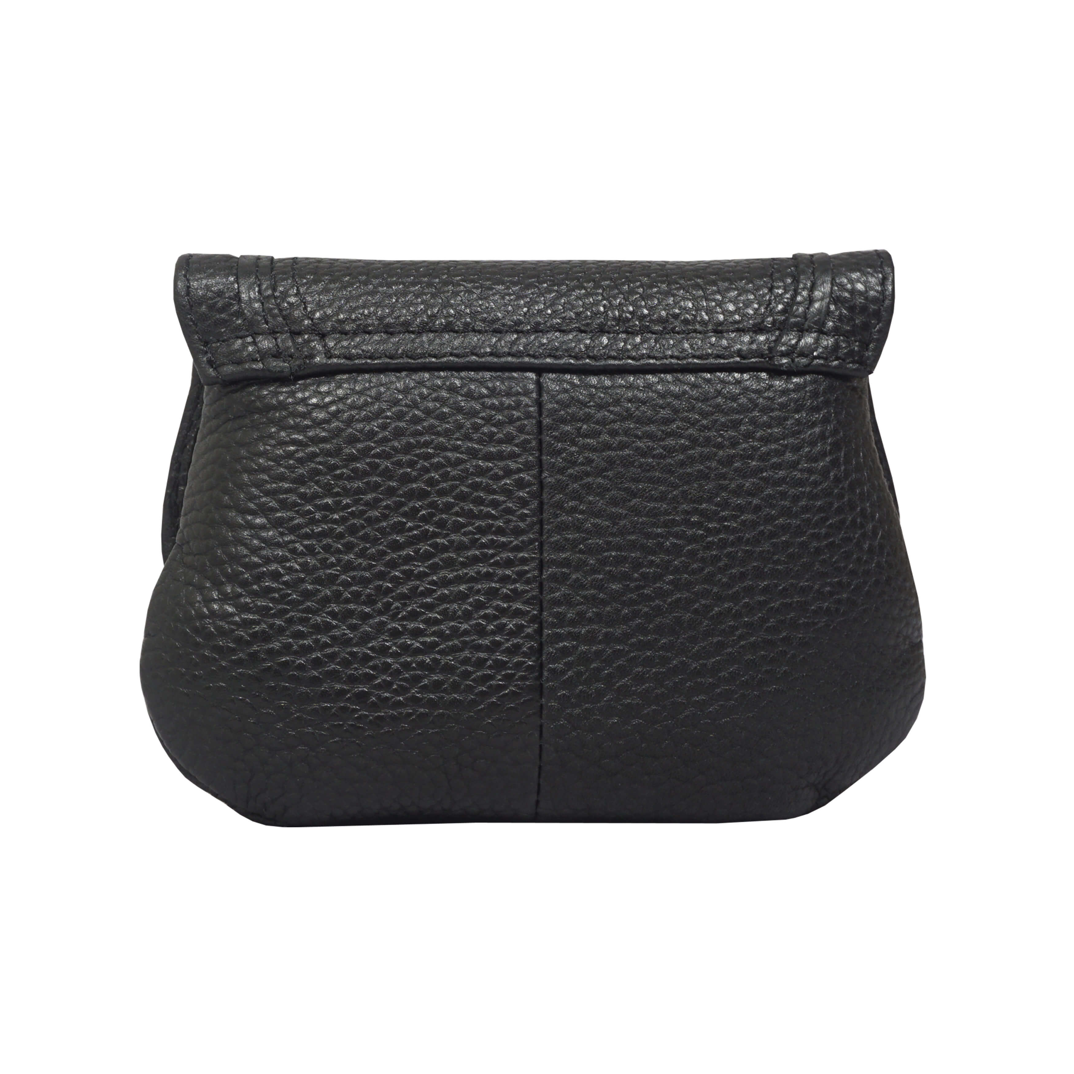 'CARMEL' Black Soft Pebble Grain Real Leather Flapover Purse Wallet