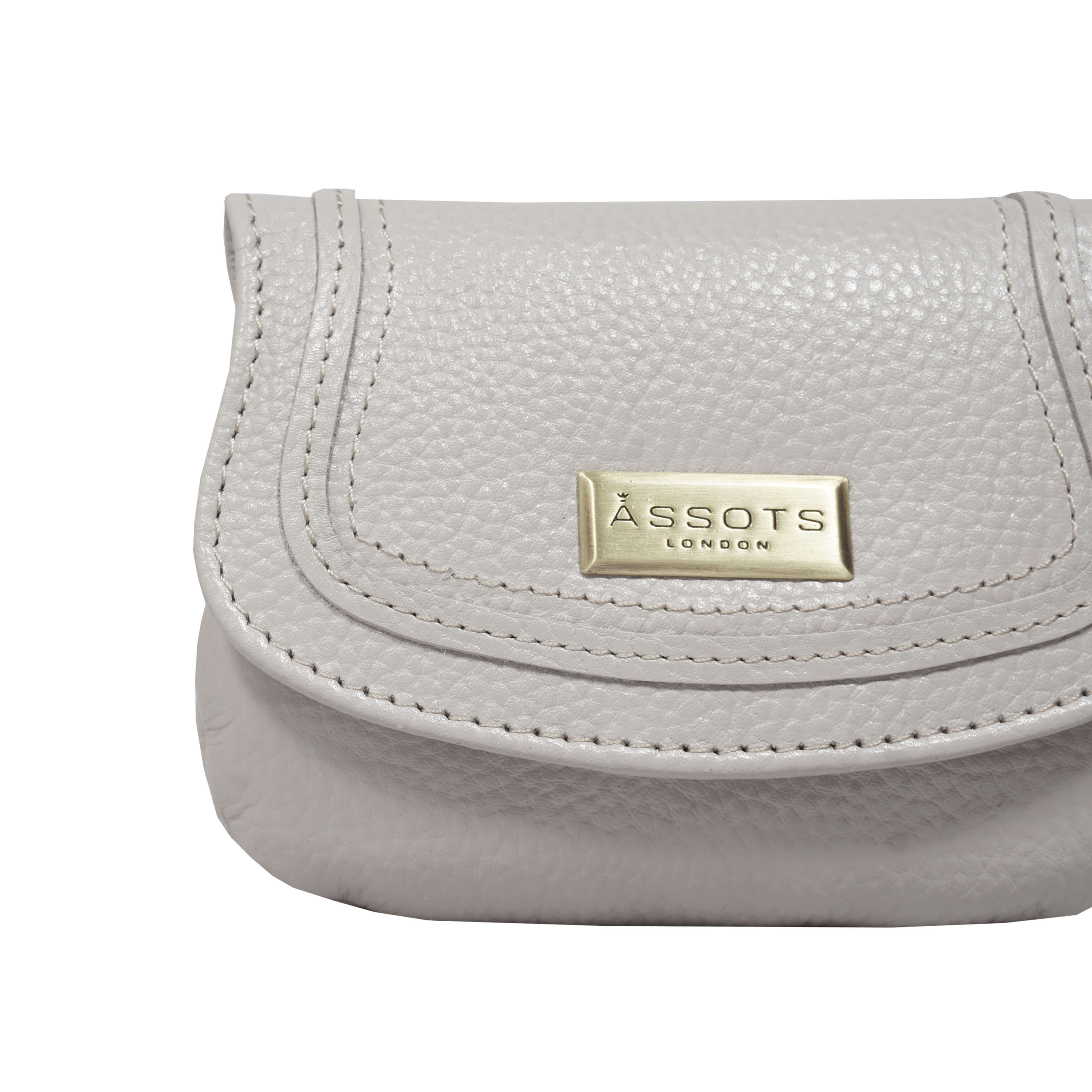 'CARMEL' Light Grey Soft Pebble Grain Real Leather Flapover Purse Wallet