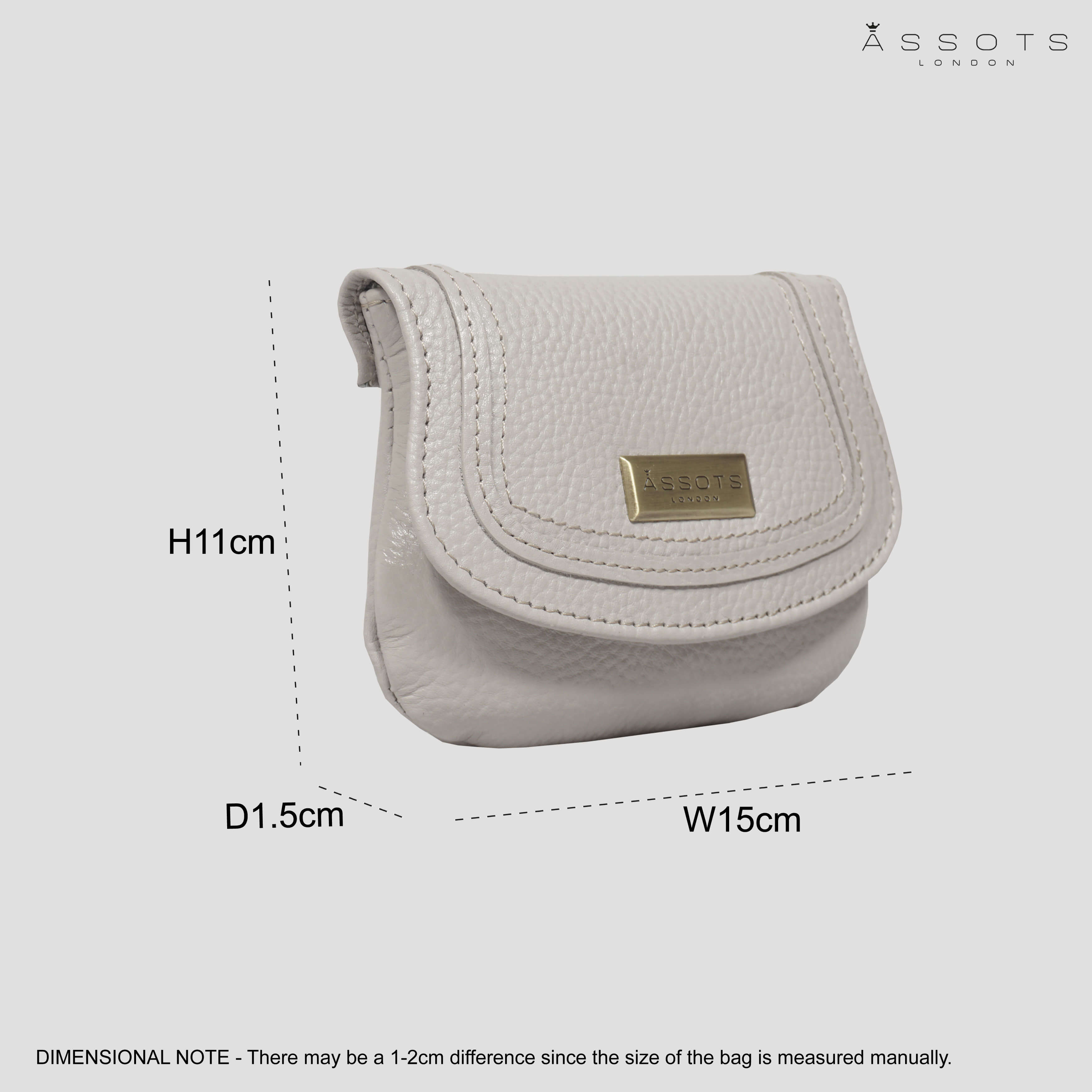 'CARMEL' Light Grey Soft Pebble Grain Real Leather Flapover Purse Wallet